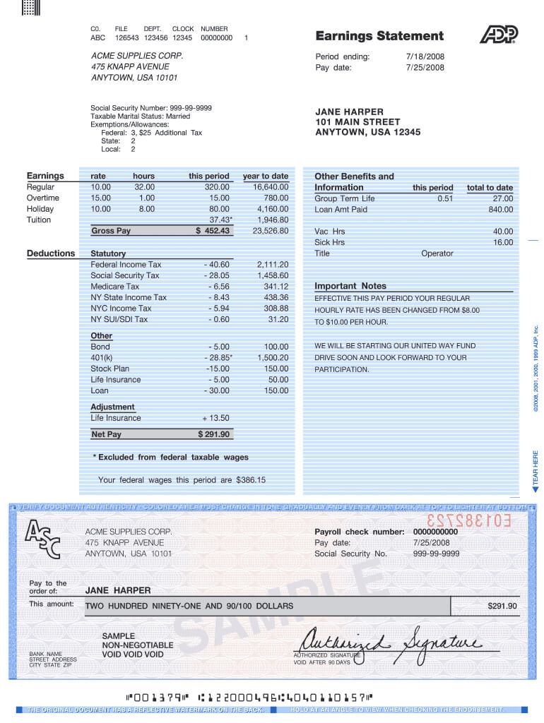 Adp Pay Stub Template Fill Online, Printable, Fillable Intended For