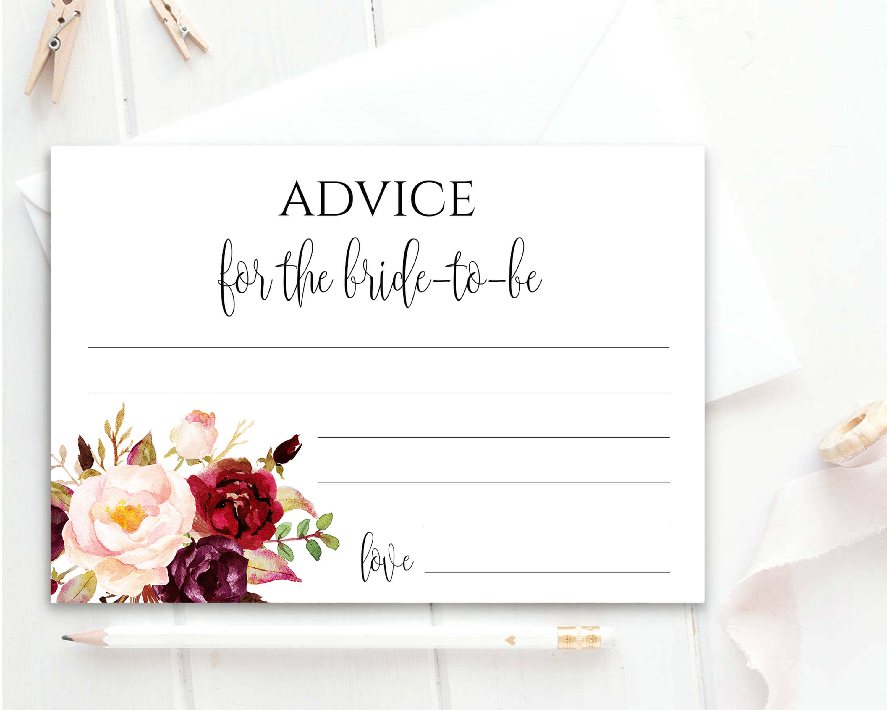 Advice Card Printable Wedding Advice Cards Editable Text Floral Thank You  Advice Card Template Diy Advice For The Bride To Be Pdf Boho Chic For Marriage Advice Cards Templates