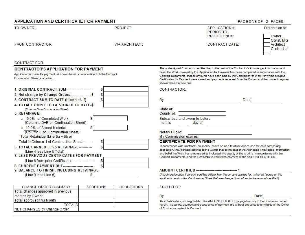 Aia G702 And G703 Style Application For Payment And With Certificate Of Payment Template