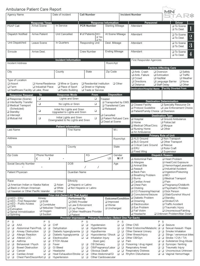 Ambulance Patient Care Report Form – Fill Online, Printable With Regard To Patient Care Report Template