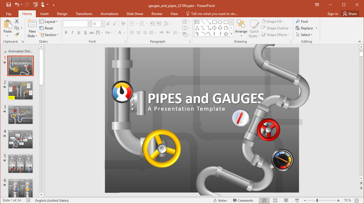 Animated Pipes Powerpoint Template In Multimedia Powerpoint Templates
