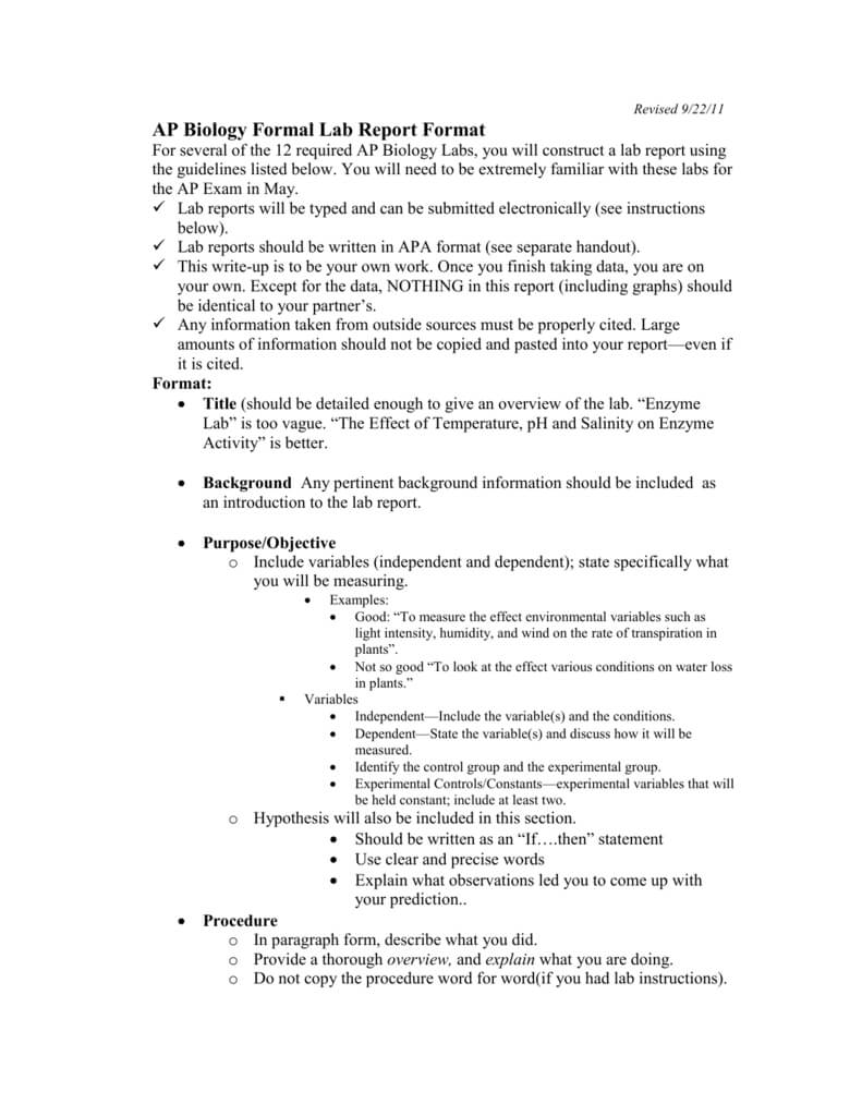 Ap Biology Formal Lab Report Format Pertaining To Formal Lab Report Template