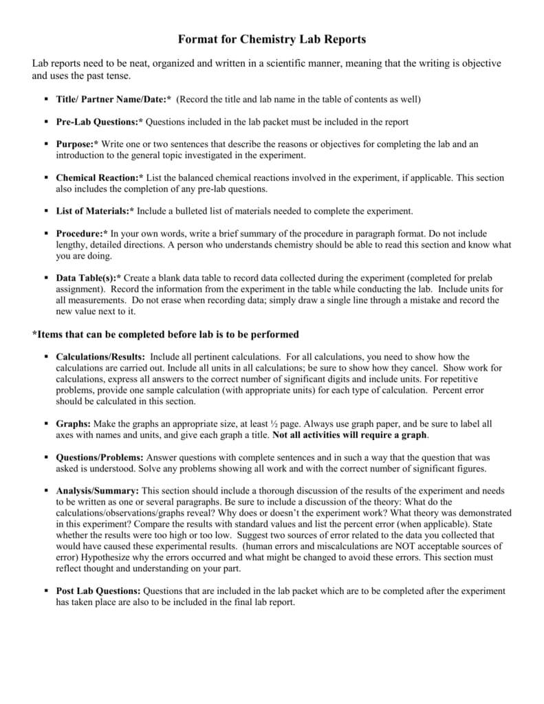 Ap Chemistry Lab Report Format Throughout Chemistry Lab Report Template