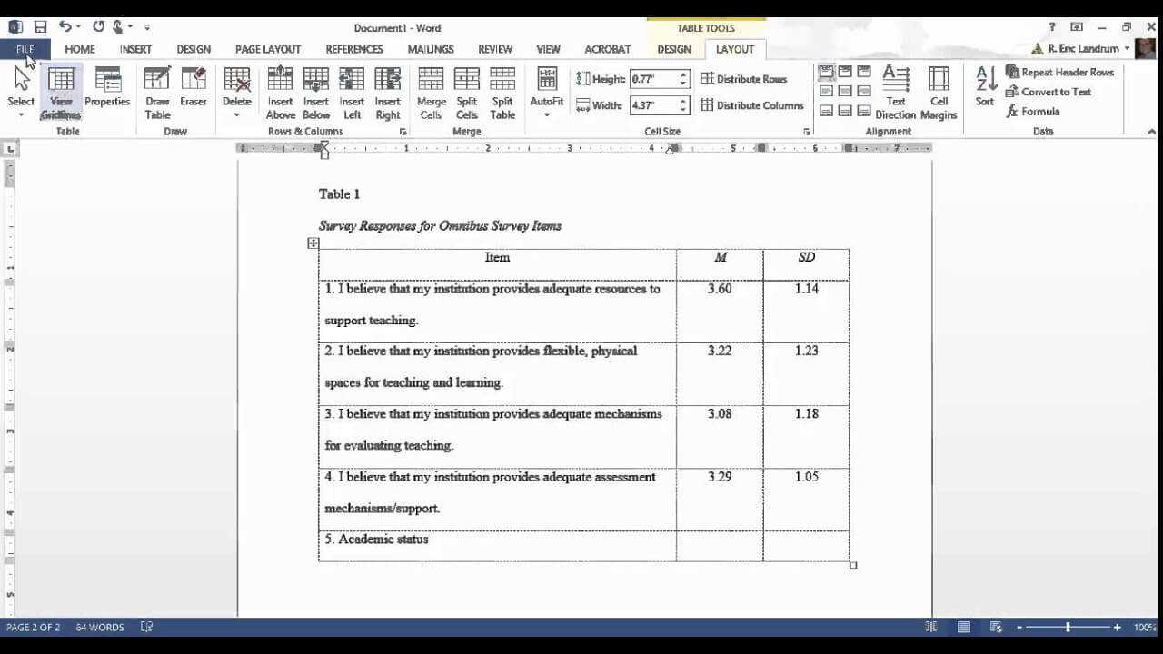 Apa Format For Microsoft Word: Tables Regarding Apa Table Template Word