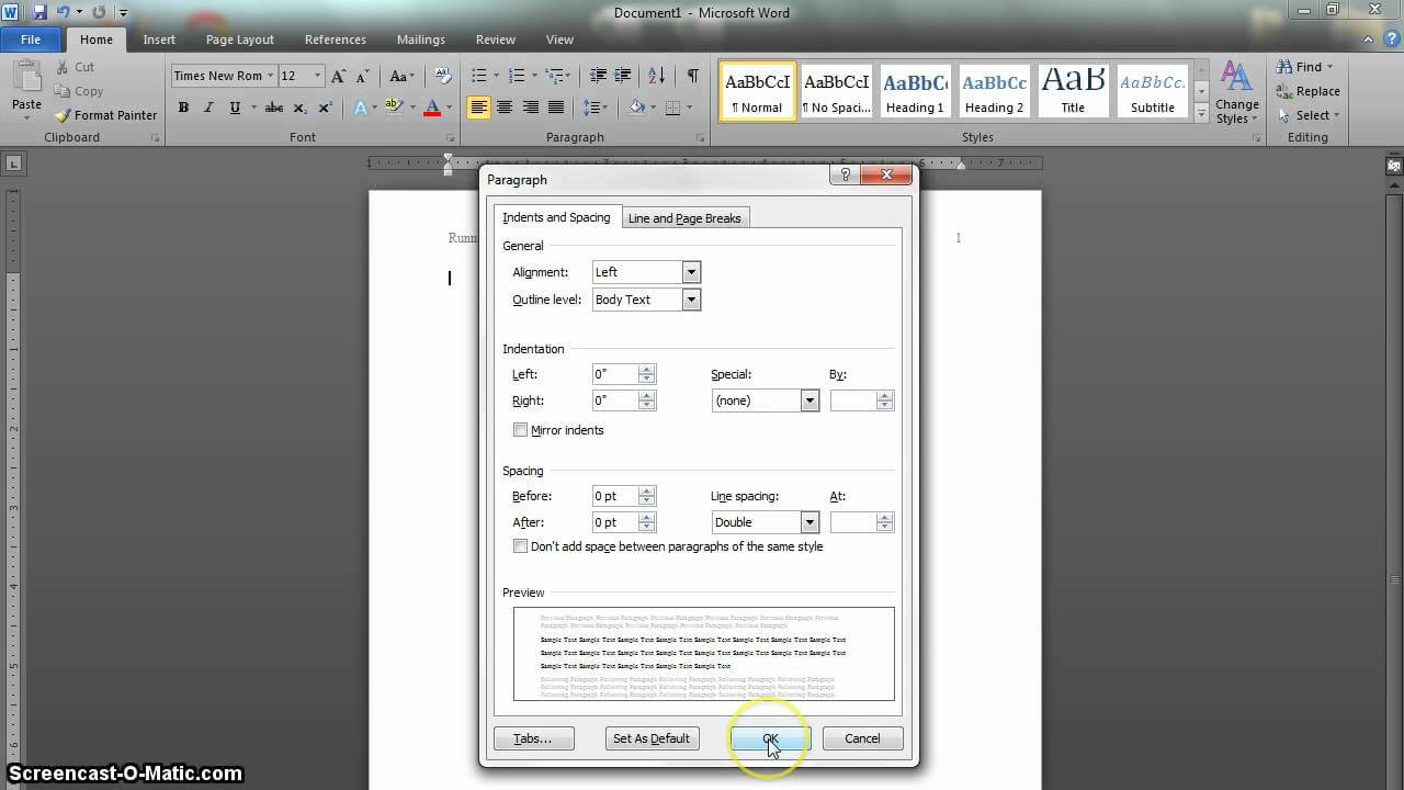 Apa Format Setup In Word 2010 Updated With Regard To Apa Template For Word 2010