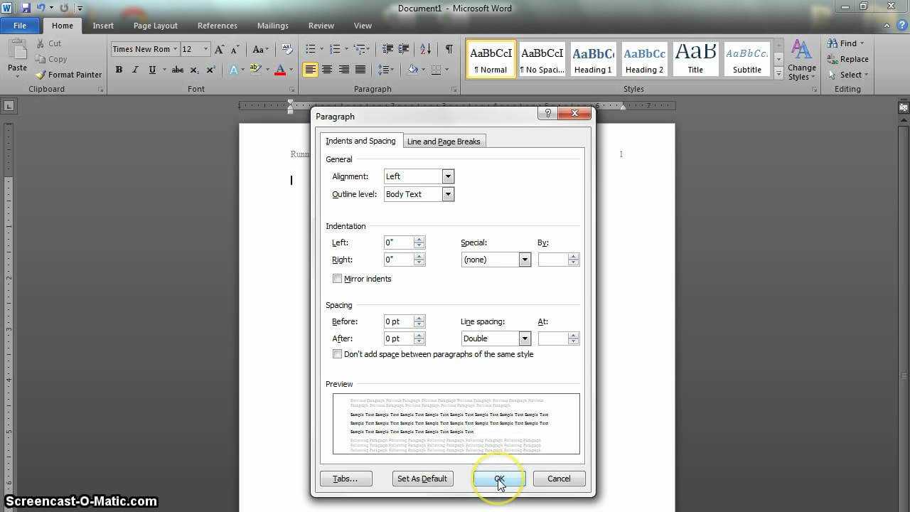 Apa Format Setup In Word 2010 Updated With Regard To Apa Template For Word 2010