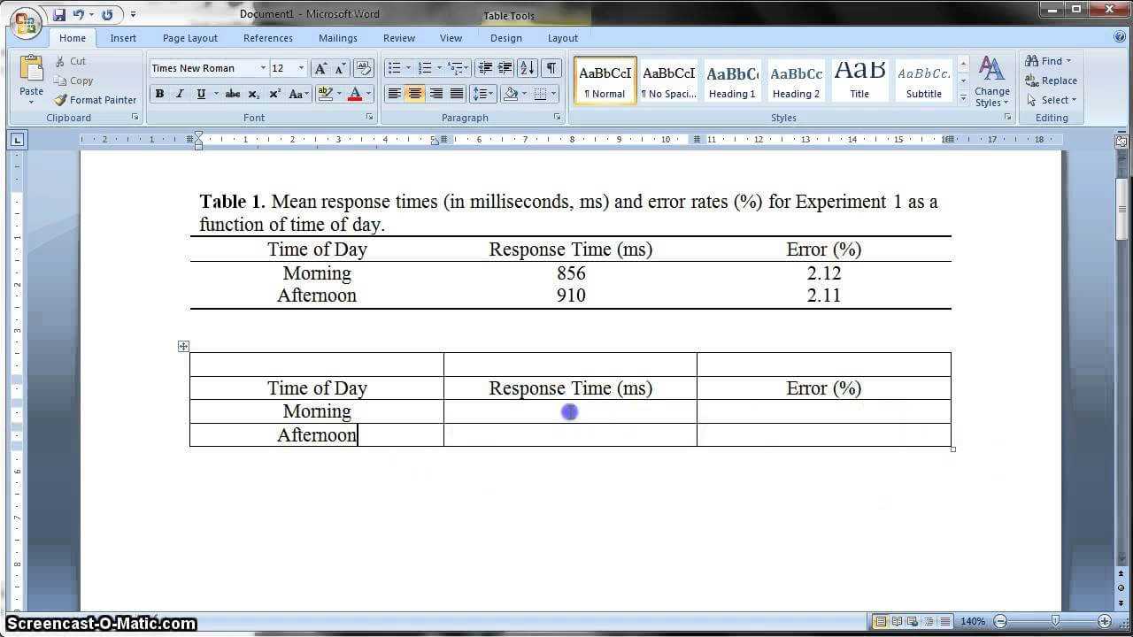 Apa Formatted Table In Ms Word 2010 In Apa Template For Word 2010