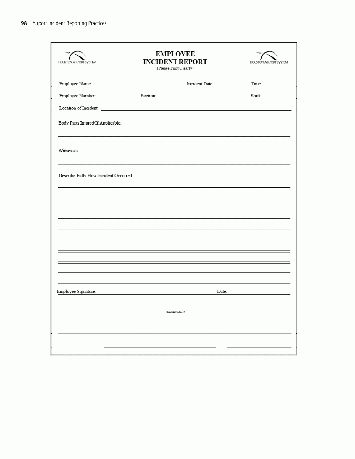 Appendix H – Sample Employee Incident Report Form | Airport With Serious Incident Report Template