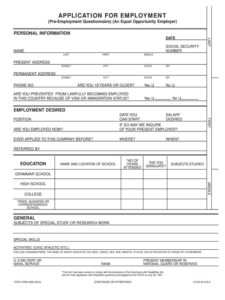 Application For Employment – Fill Online, Printable In Job Application Template Word