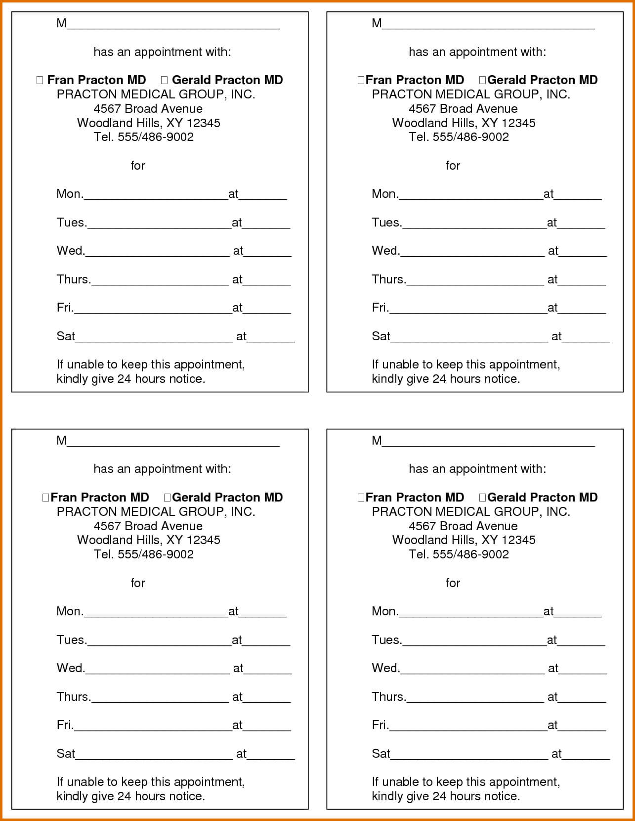 Appointment Reminder Card Template – Teplates For Every Day With Appointment Card Template Word