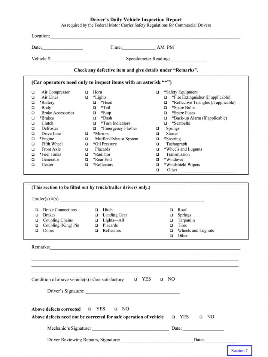 Archaicawful Daily Vehicle Inspection Report Template Ideas Inside Daily Inspection Report Template