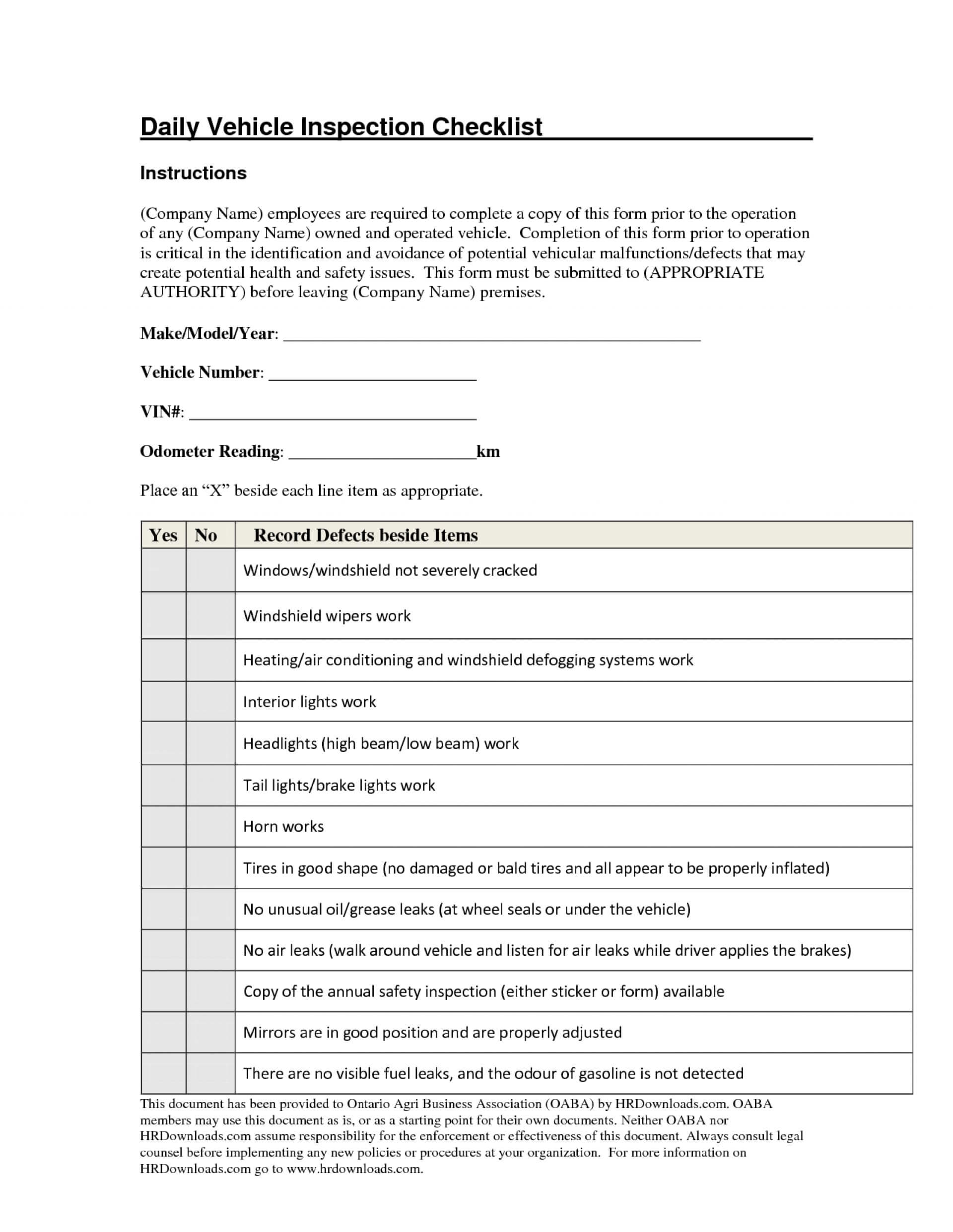 Archaicawful Daily Vehicle Inspection Report Template Ideas With Regard To Daily Inspection Report Template