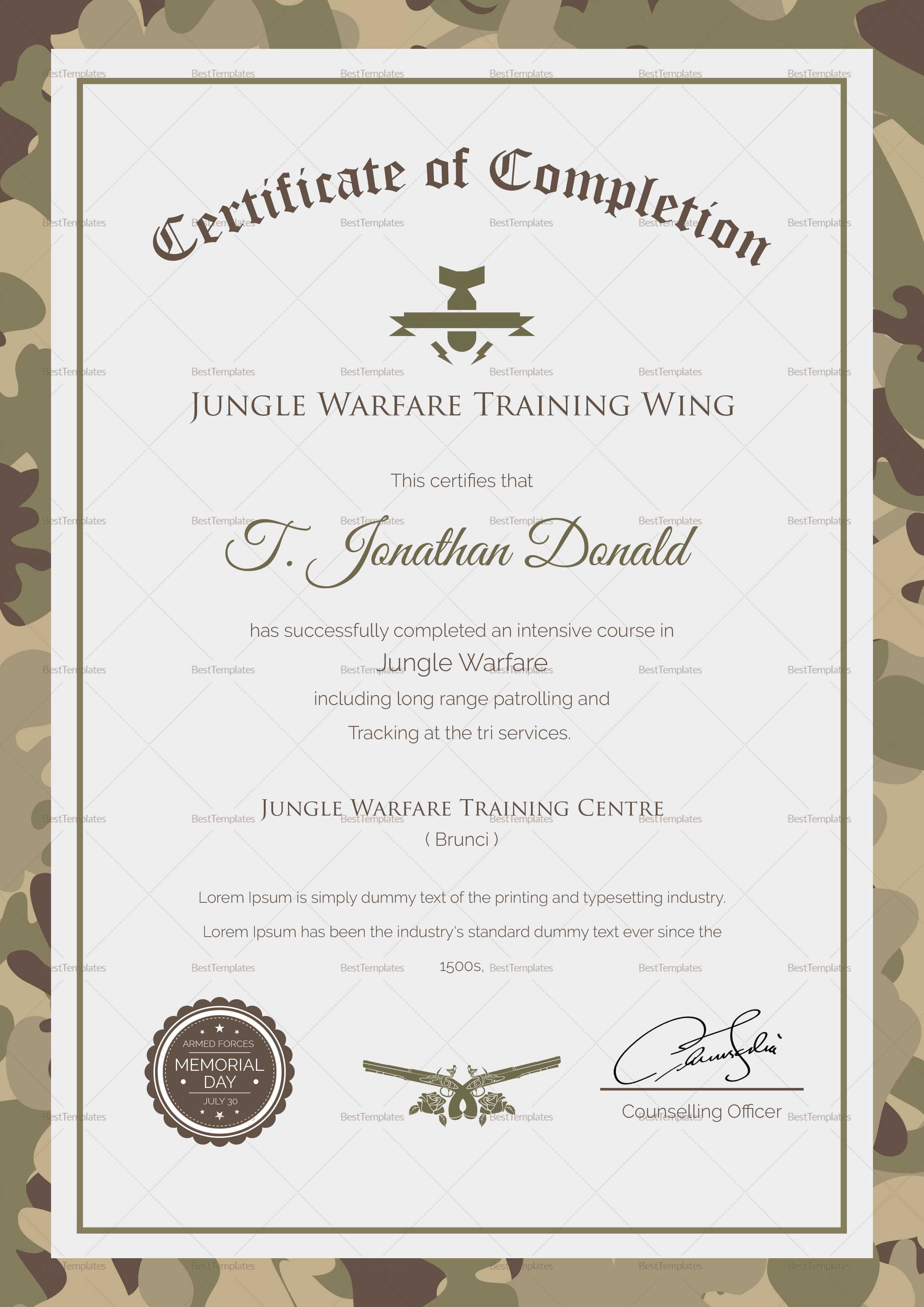 Army Camo Training Completion Certificate Template Regarding Army Certificate Of Completion Template