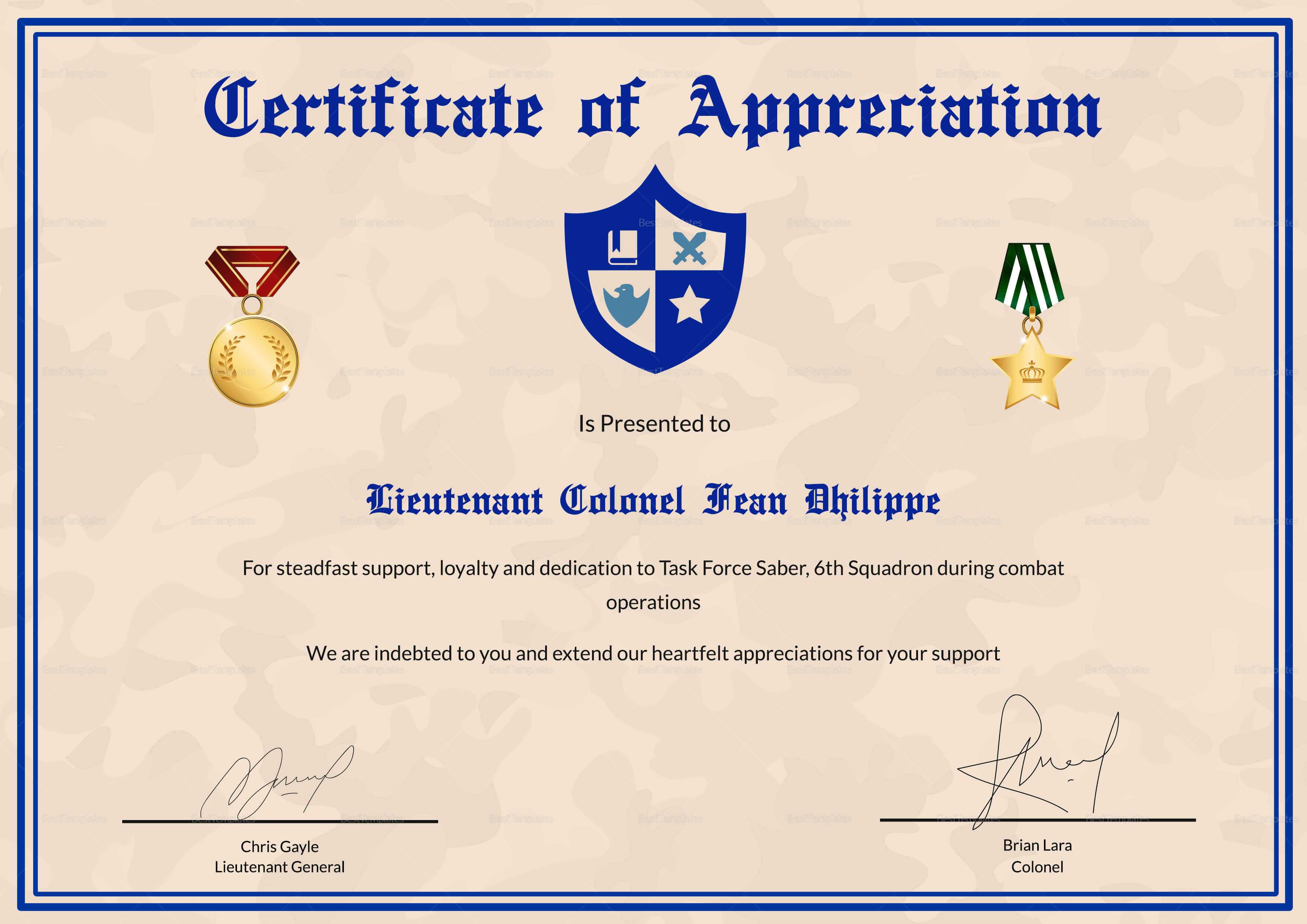 Army Certificate Of Appreciation Template Pertaining To Army Certificate Of Achievement Template