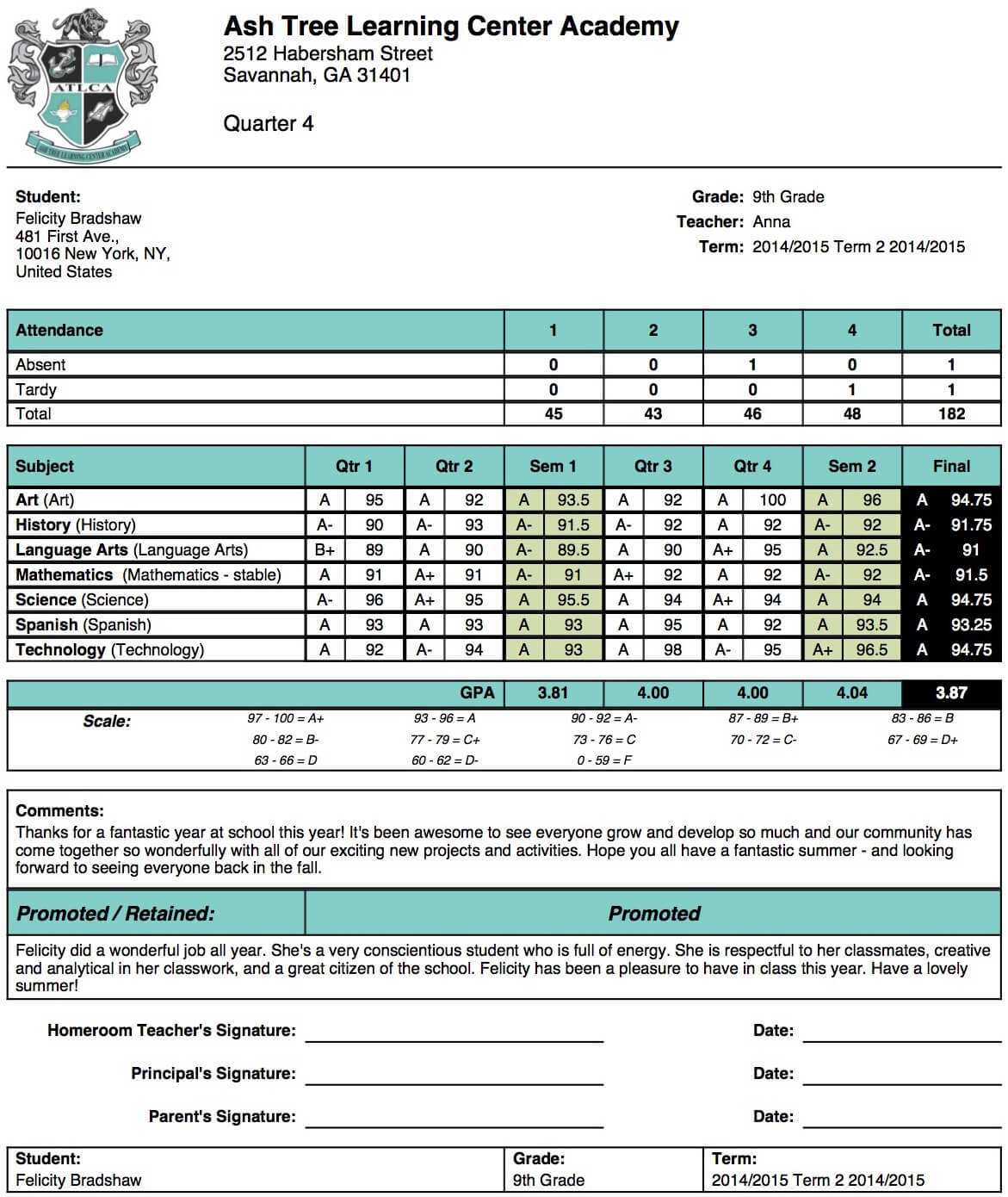 Ash Tree Learning Center Academy Report Card Template With Report Card Template Middle School