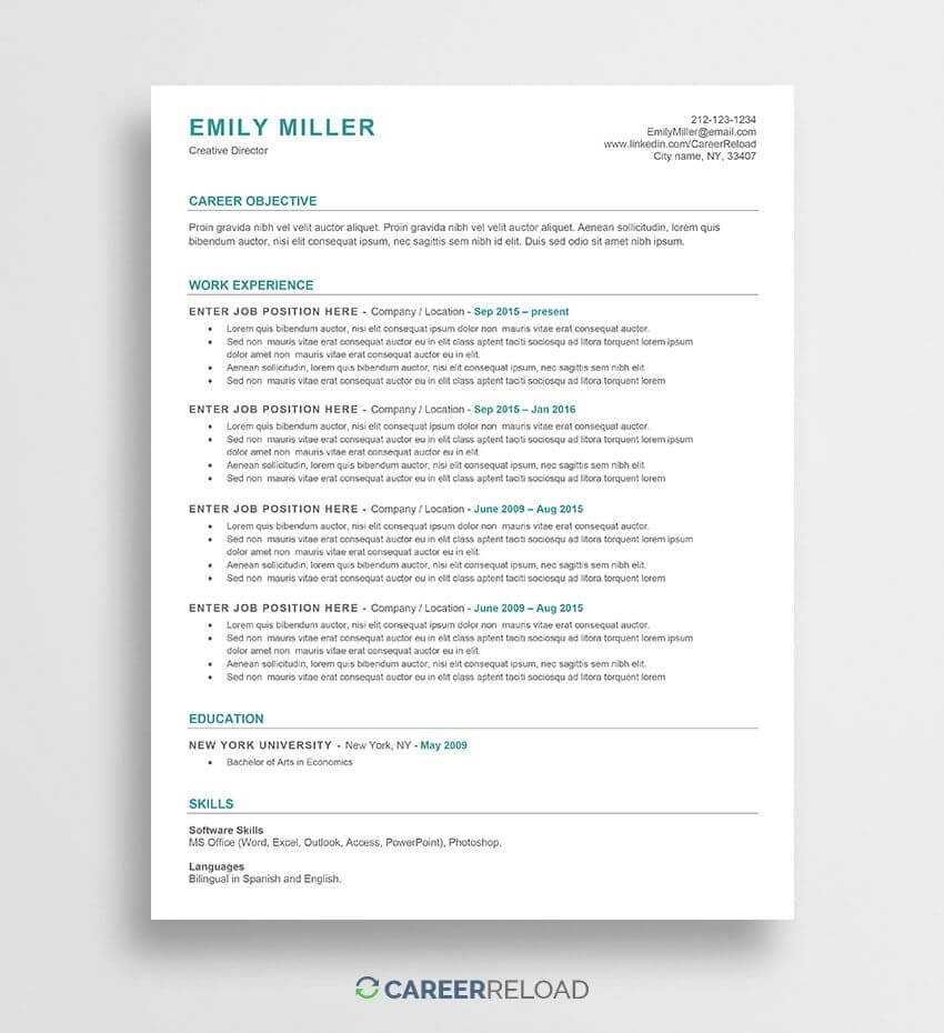 Ats Friendly Resume Template | Microsoft Resume Templates In Free Printable Resume Templates Microsoft Word