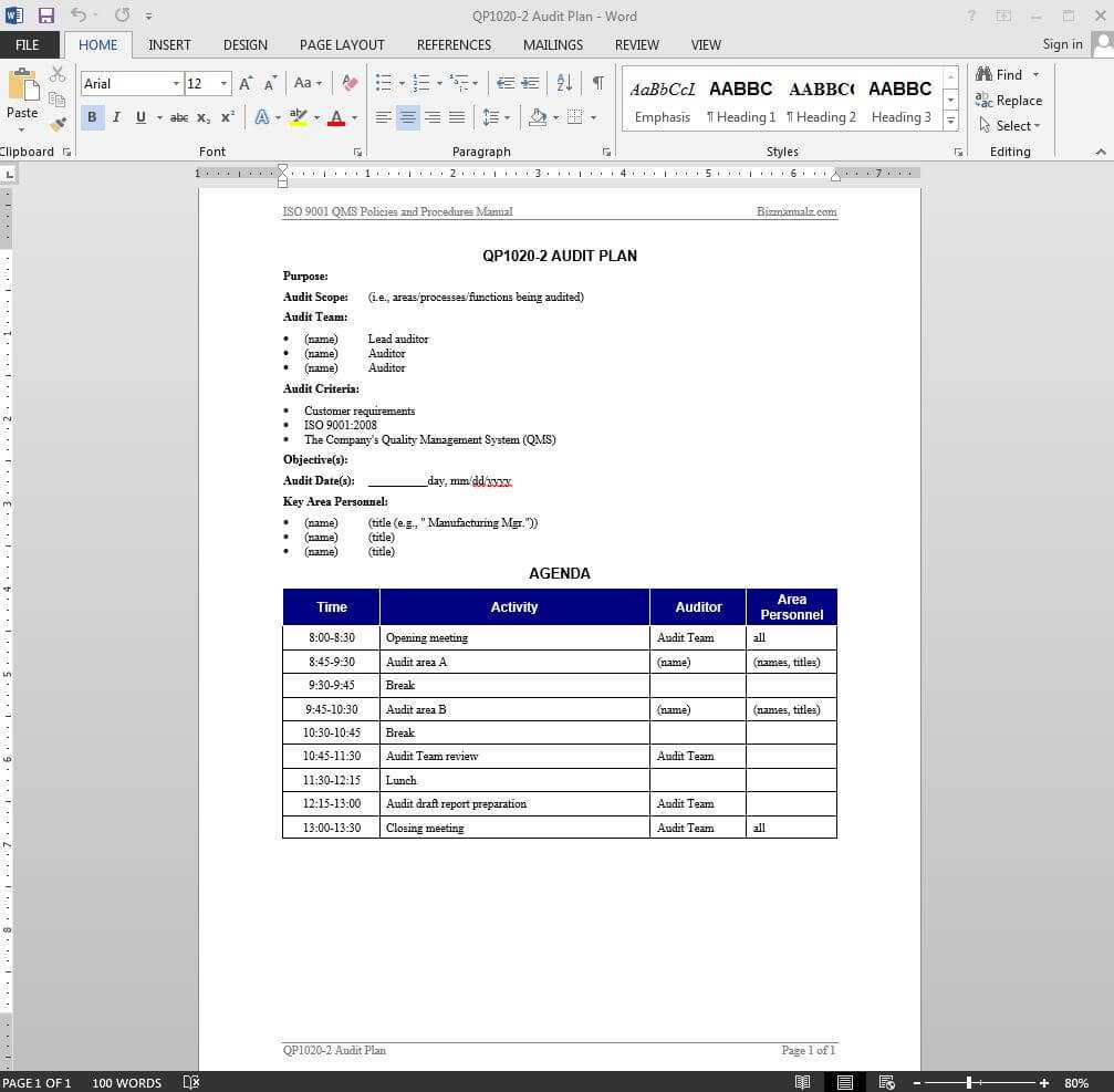 Audit Plan Iso Template | Qp1020 2 With Internal Audit Report Template Iso 9001