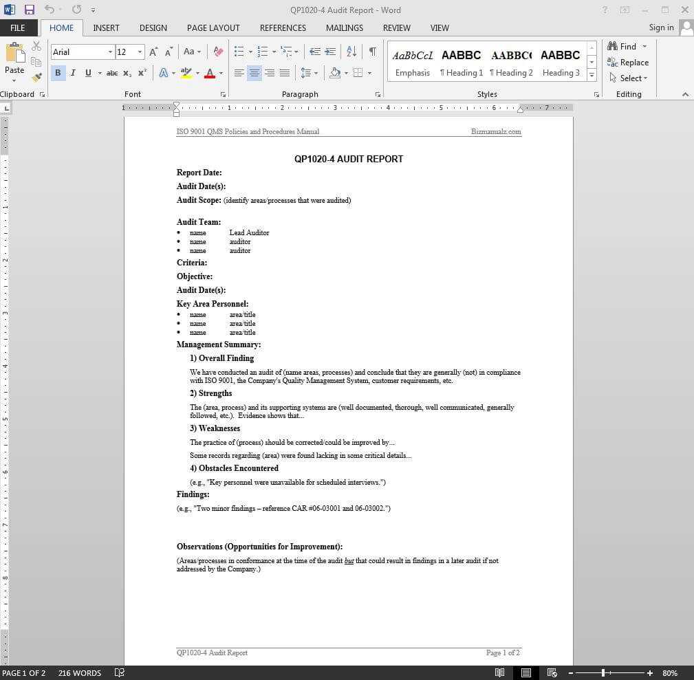 Audit Report Iso Template | Qp1020 4 With Audit Findings Report Template