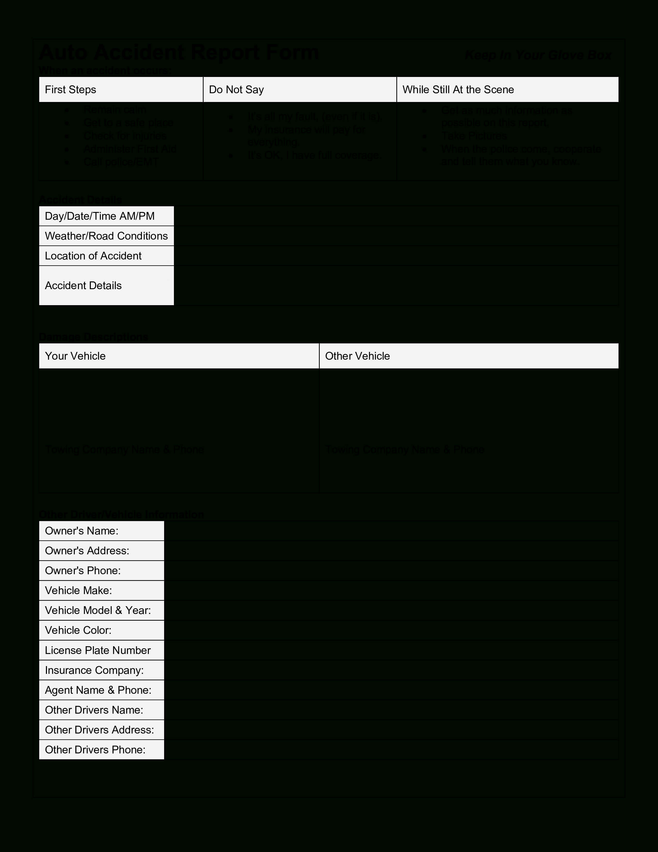 Auto Accident Incident Report | Templates At Inside Vehicle Accident Report Template