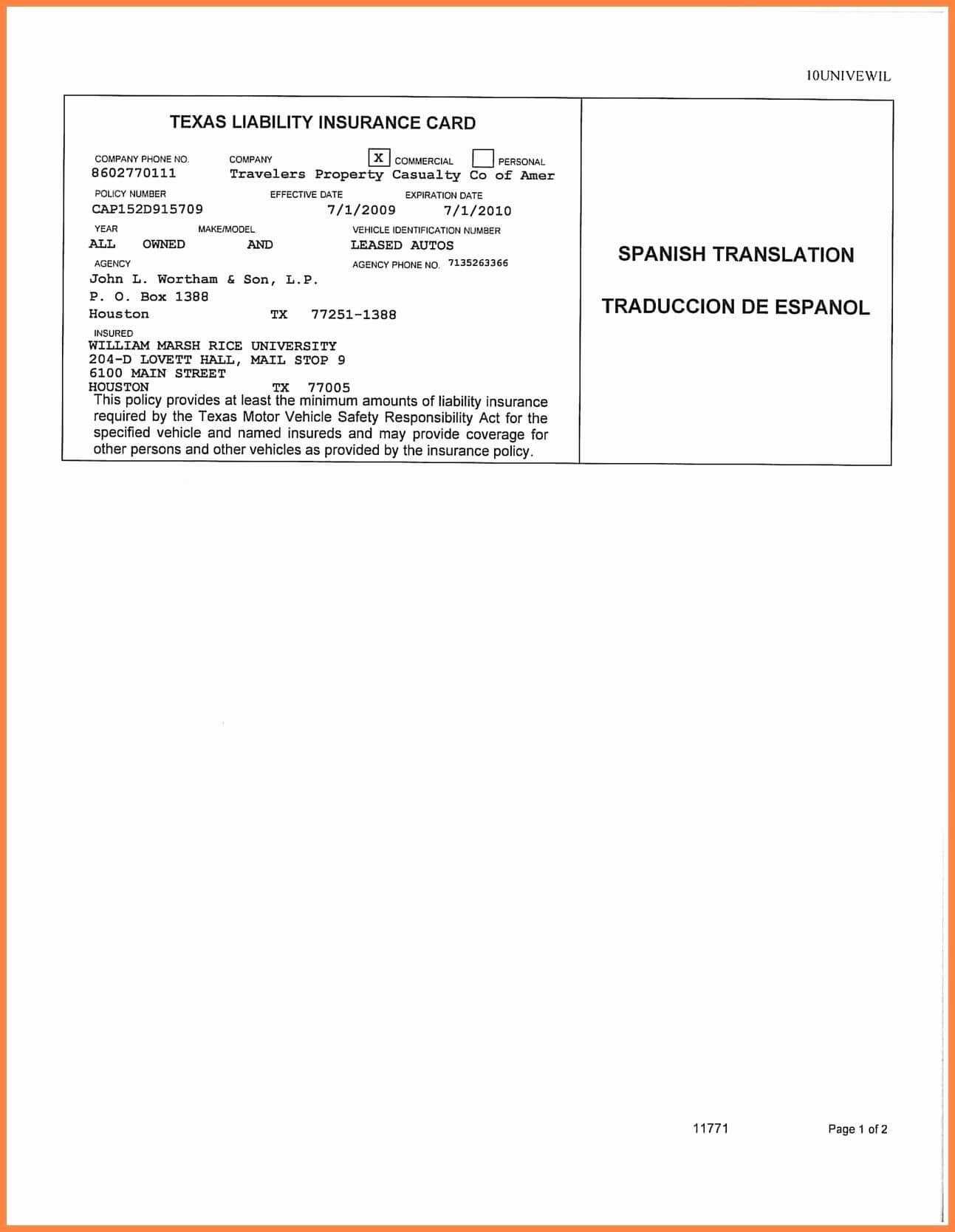 Auto Insurance Card Template Free Download #2 In 2019 | Id For Proof Of Insurance Card Template