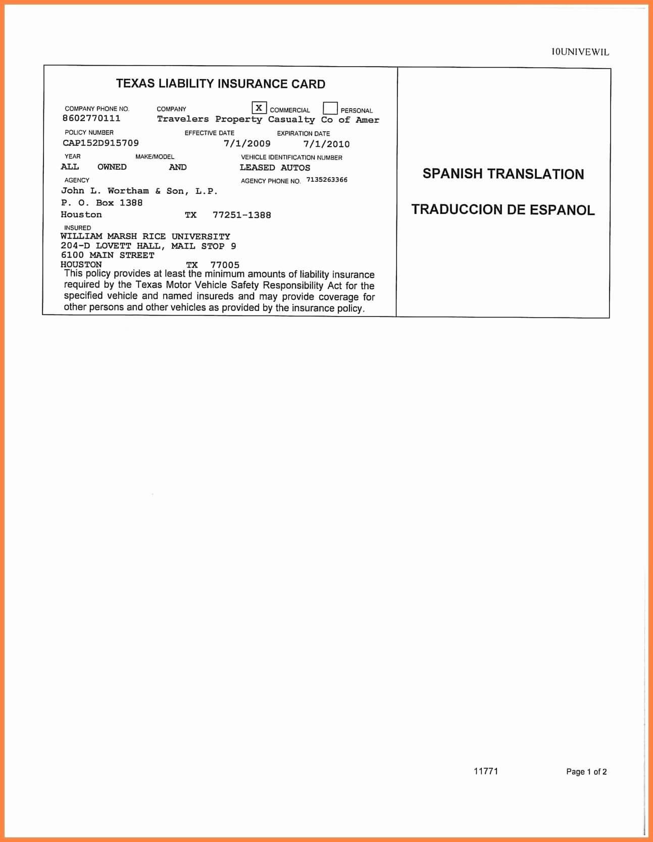 Auto Insurance Card Template Free Download #2 | Projects To Within Texas Id Card Template