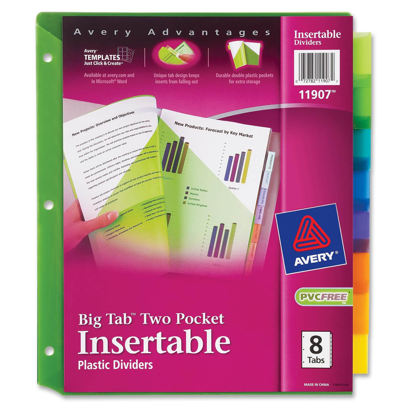 Avery Big Tab Insertable Two Pocket Plastic Dividers, 8 Tab, Multicolor  (11907) Throughout 8 Tab Divider Template Word