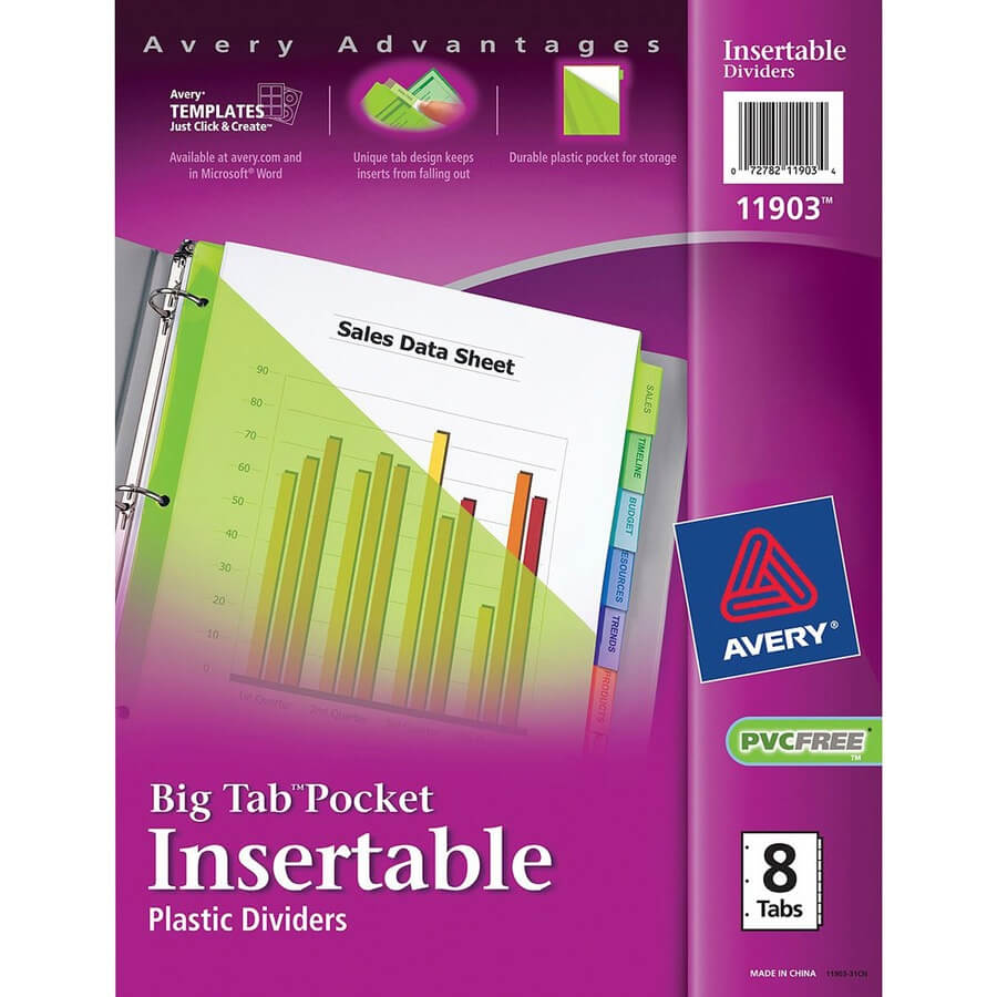 Avery® Big Tab Plastic Insertable Dividers – 8 Tab(S)/set – Letter – 8 1/2"  Width X 11" Length – Multicolor Plastic Divider – 8 / Set Inside 8 Tab Divider Template Word