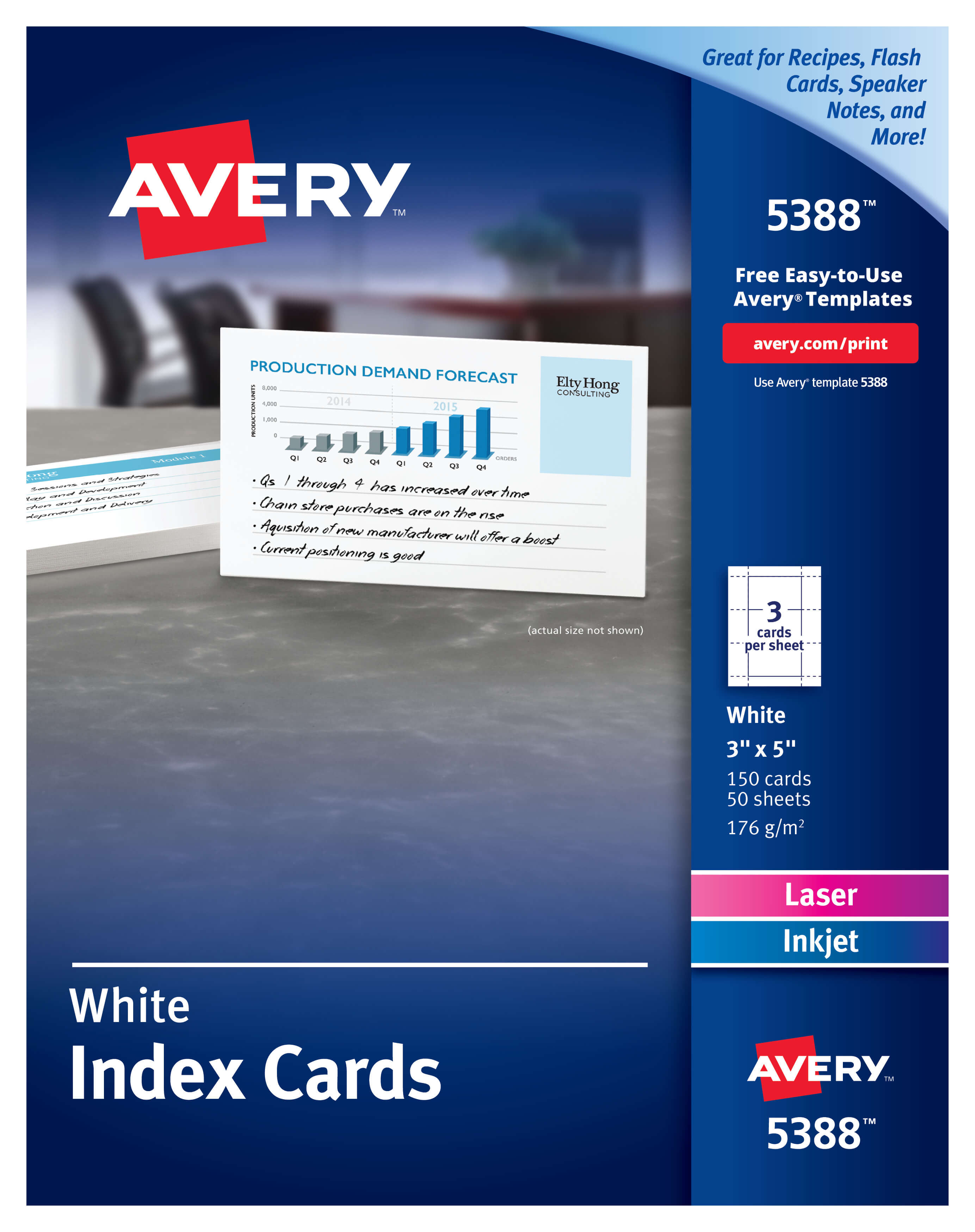 Avery Printable Cards, Laser & Inkjet Printers, 150 Cards, 3 X 5, Index  Card Size (5388) Regarding 3X5 Blank Index Card Template