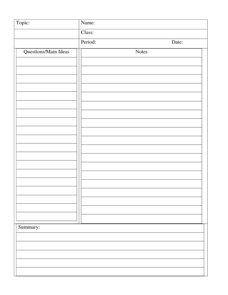 Cornell Notes Template Doc