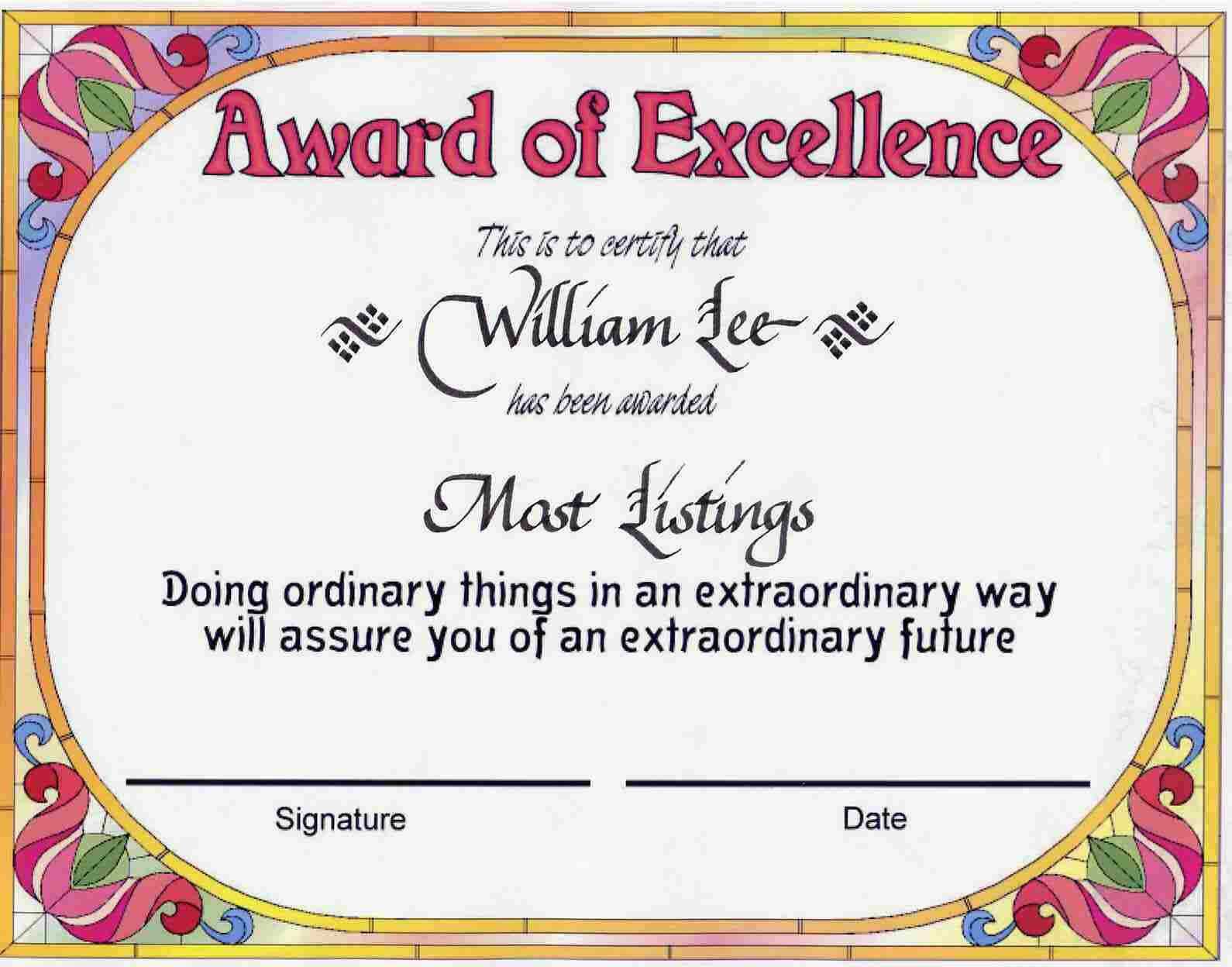 Award Certificates | Award Of Excellence Certificate Award For Certificate Templates For School