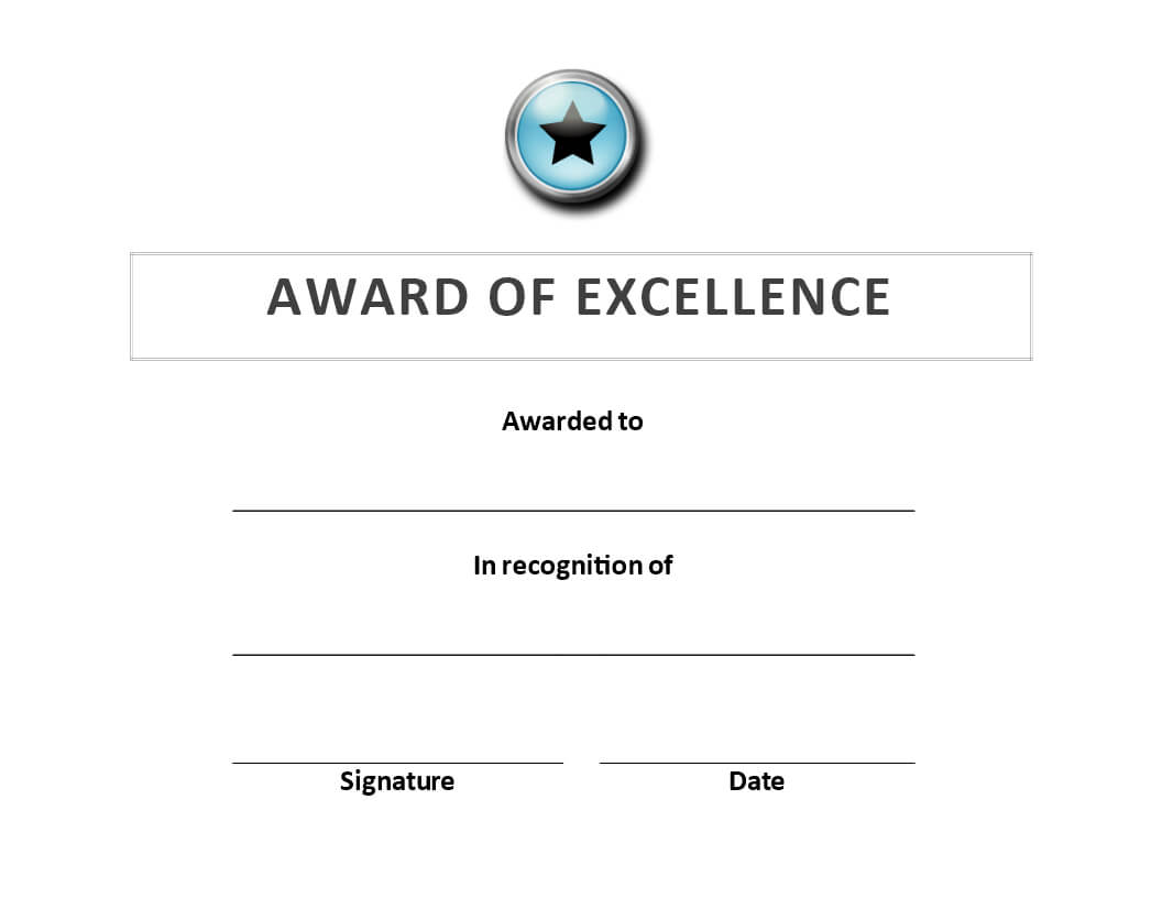 Award Of Excellence Certificate | Templates At For Certificate Of Appearance Template