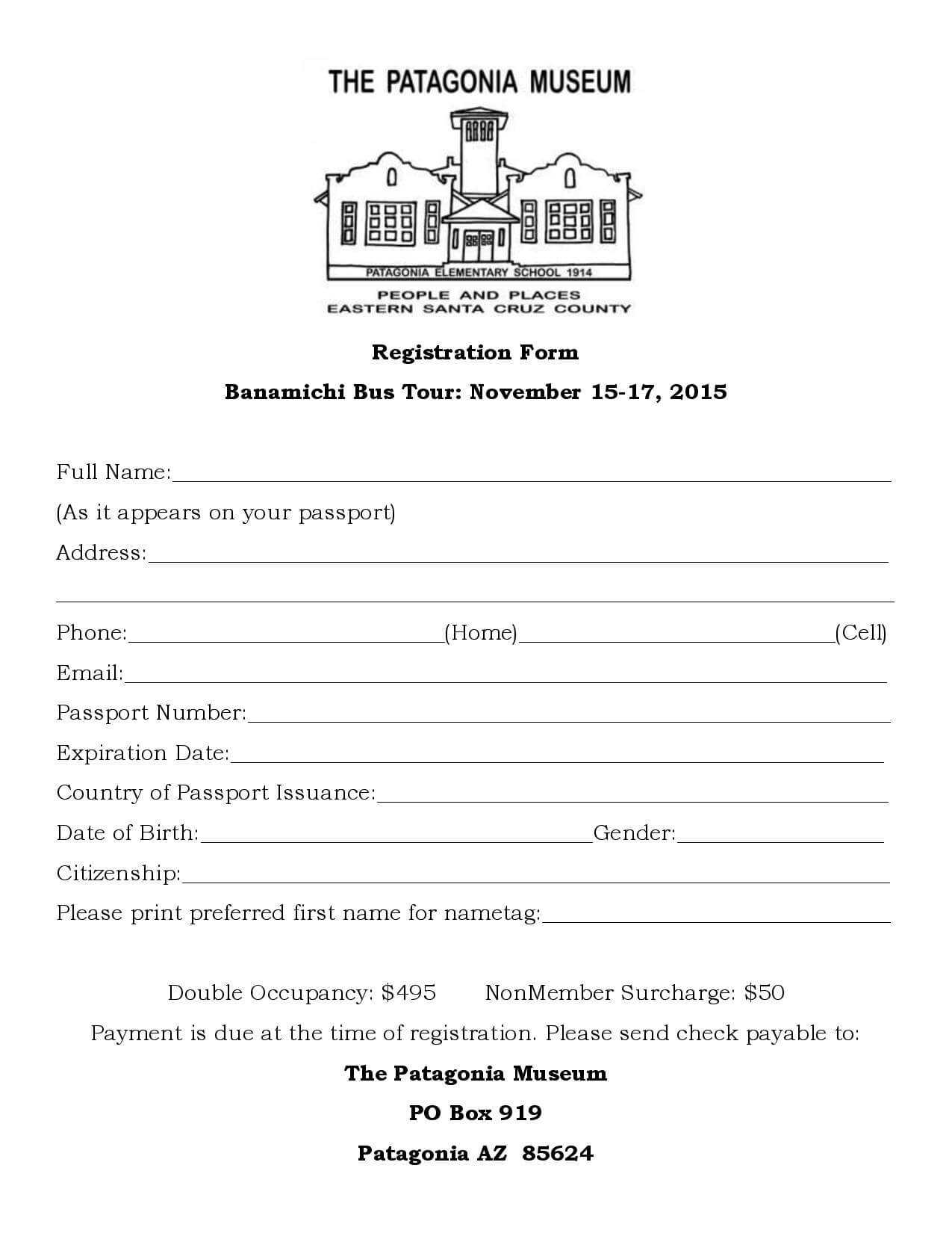 Banamichi Bus Tour Registration Form Green Valley Sahuarita Pertaining To School Registration Form Template Word