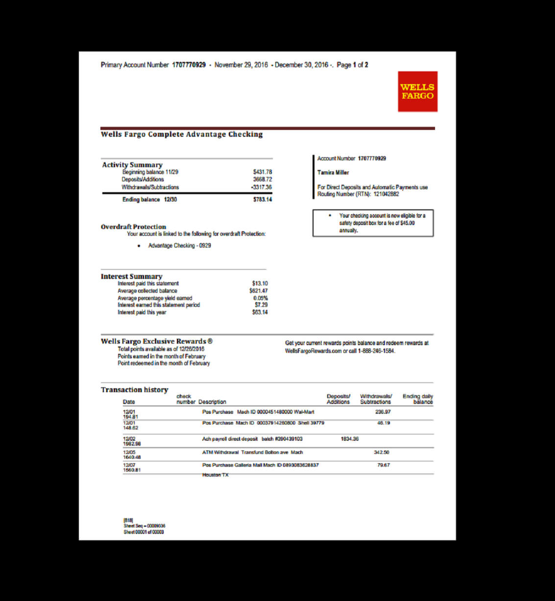 Bank, Statement, Wells Fargo Template, Fake, Custom Within Blank Bank Statement Template Download