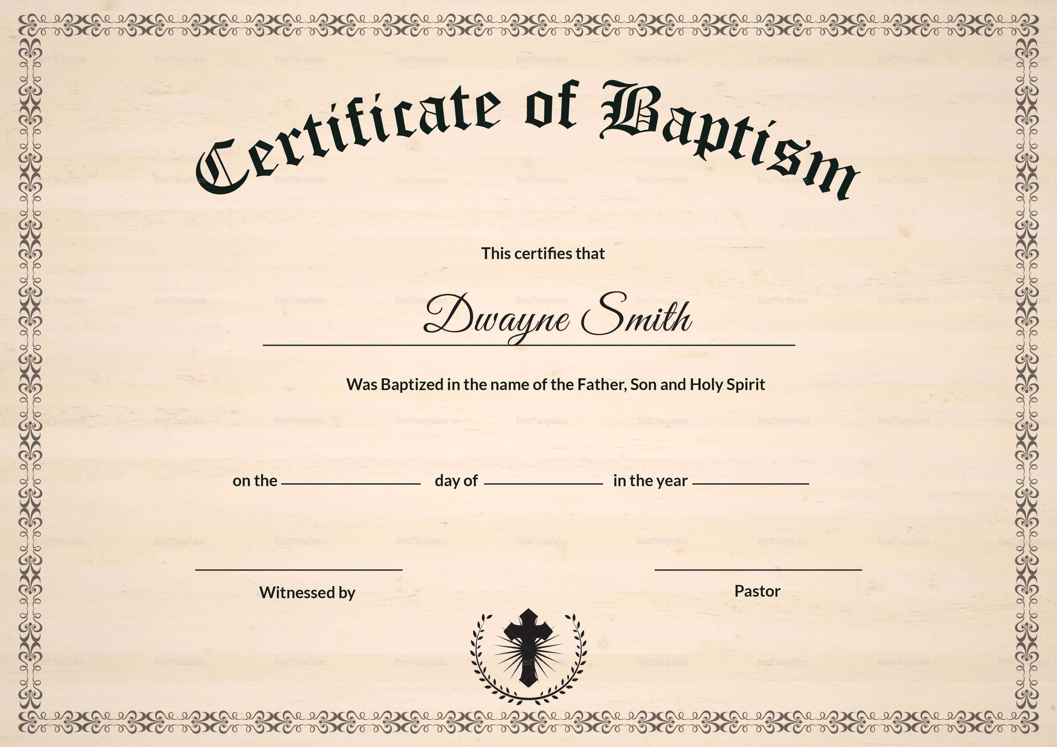 Baptism Certificate Template | Filej | Certificate Templates With Baptism Certificate Template Download