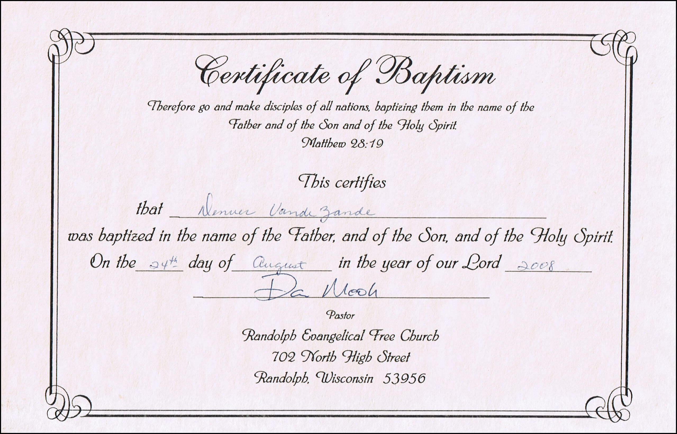 Baptism Certificates Free Online | Denver's Certificate Of Within Baptism Certificate Template Download