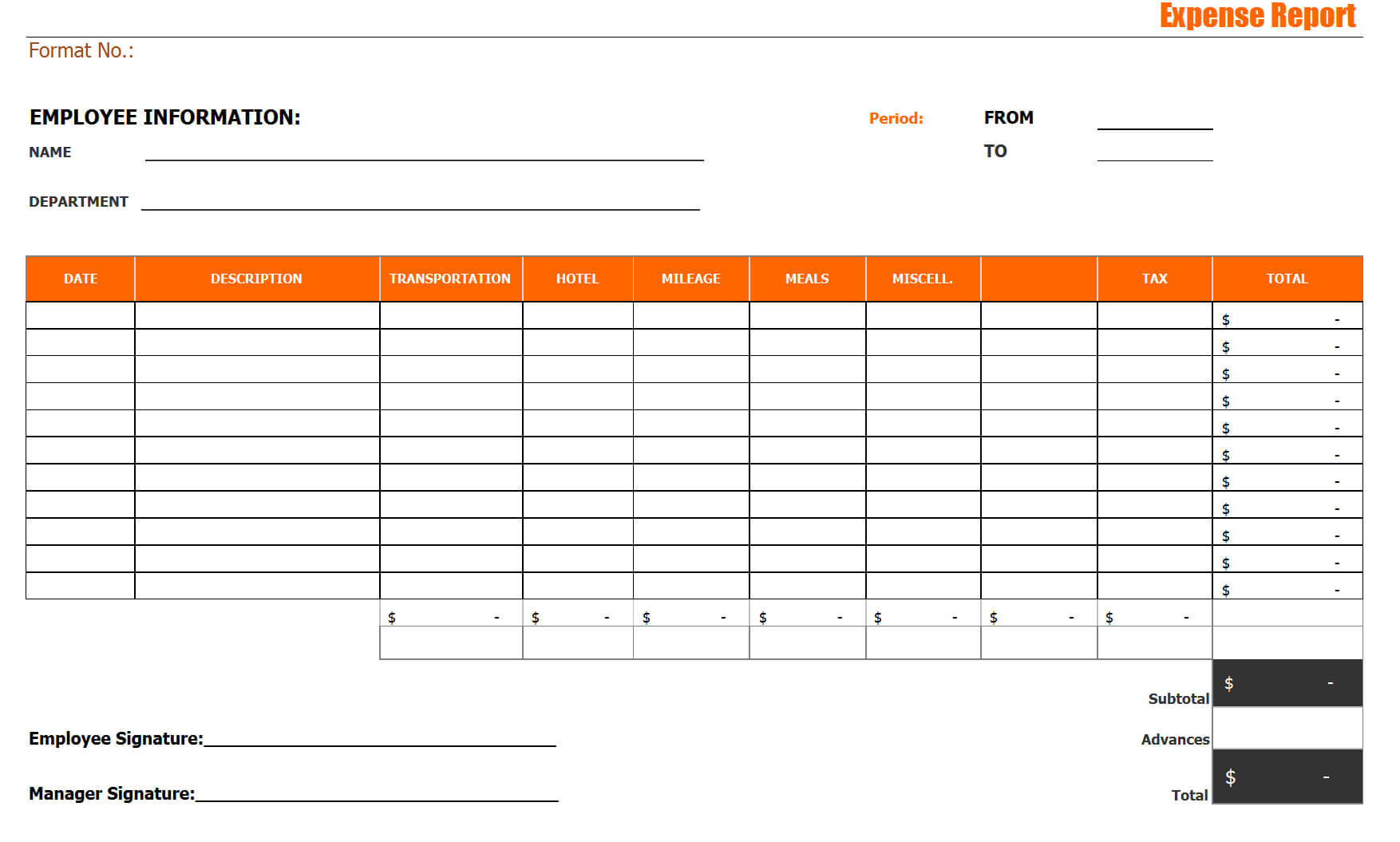 Basic Monthly Expense Report Template With Blank Form And With Daily Expense Report Template