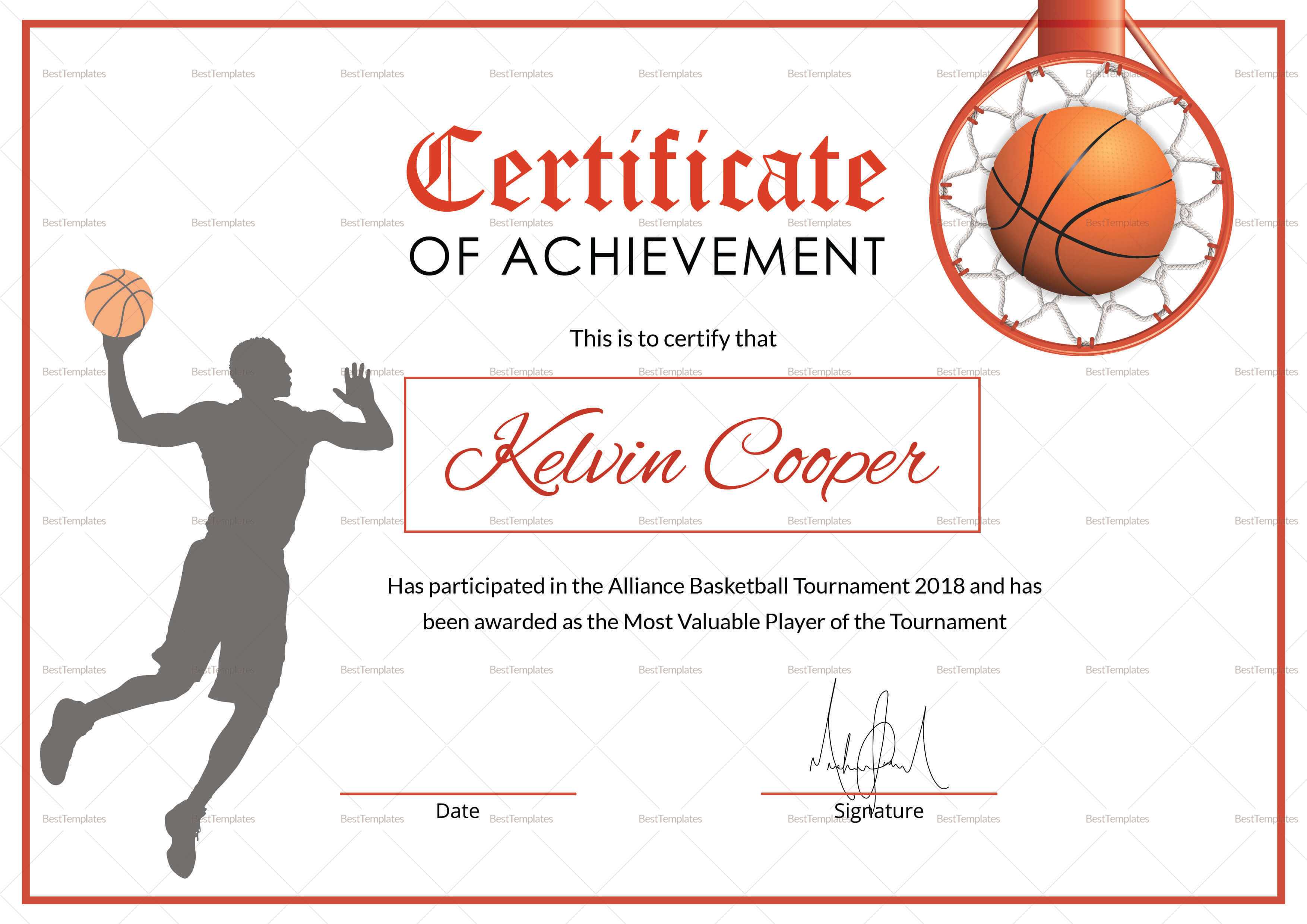 Basketball Award Achievement Certificate Template Intended For Sports Award Certificate Template Word