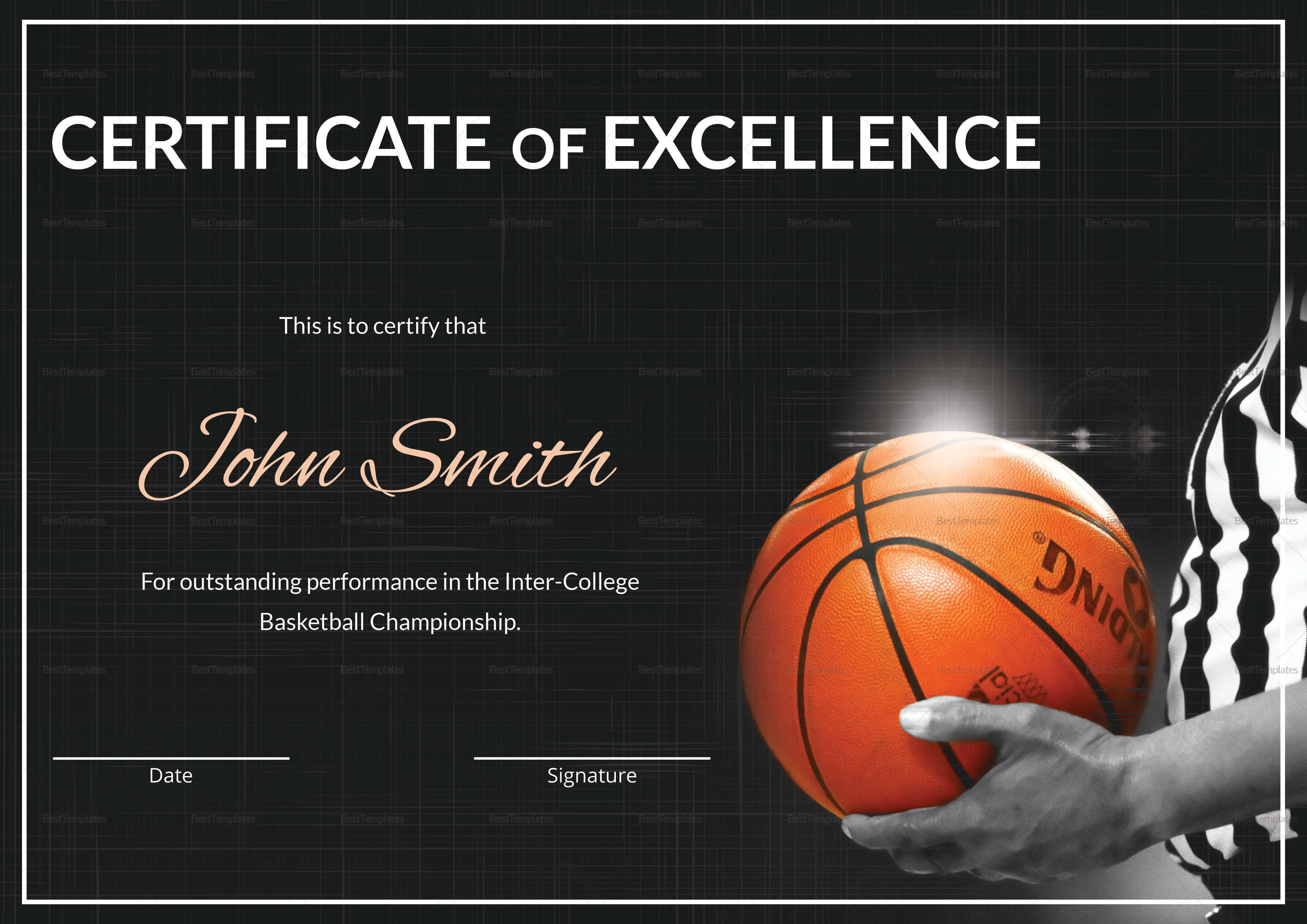 Basketball Excellence Certificate Template With Regard To Basketball Certificate Template
