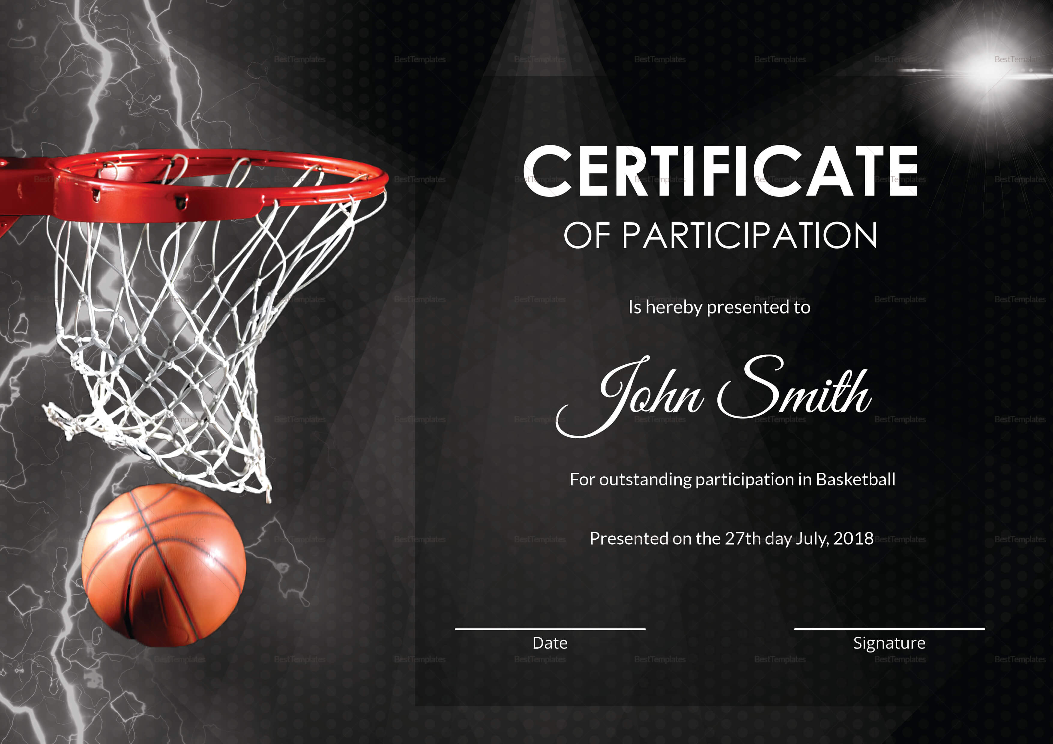 Basketball Participation Certificate Template Within Basketball Certificate Template