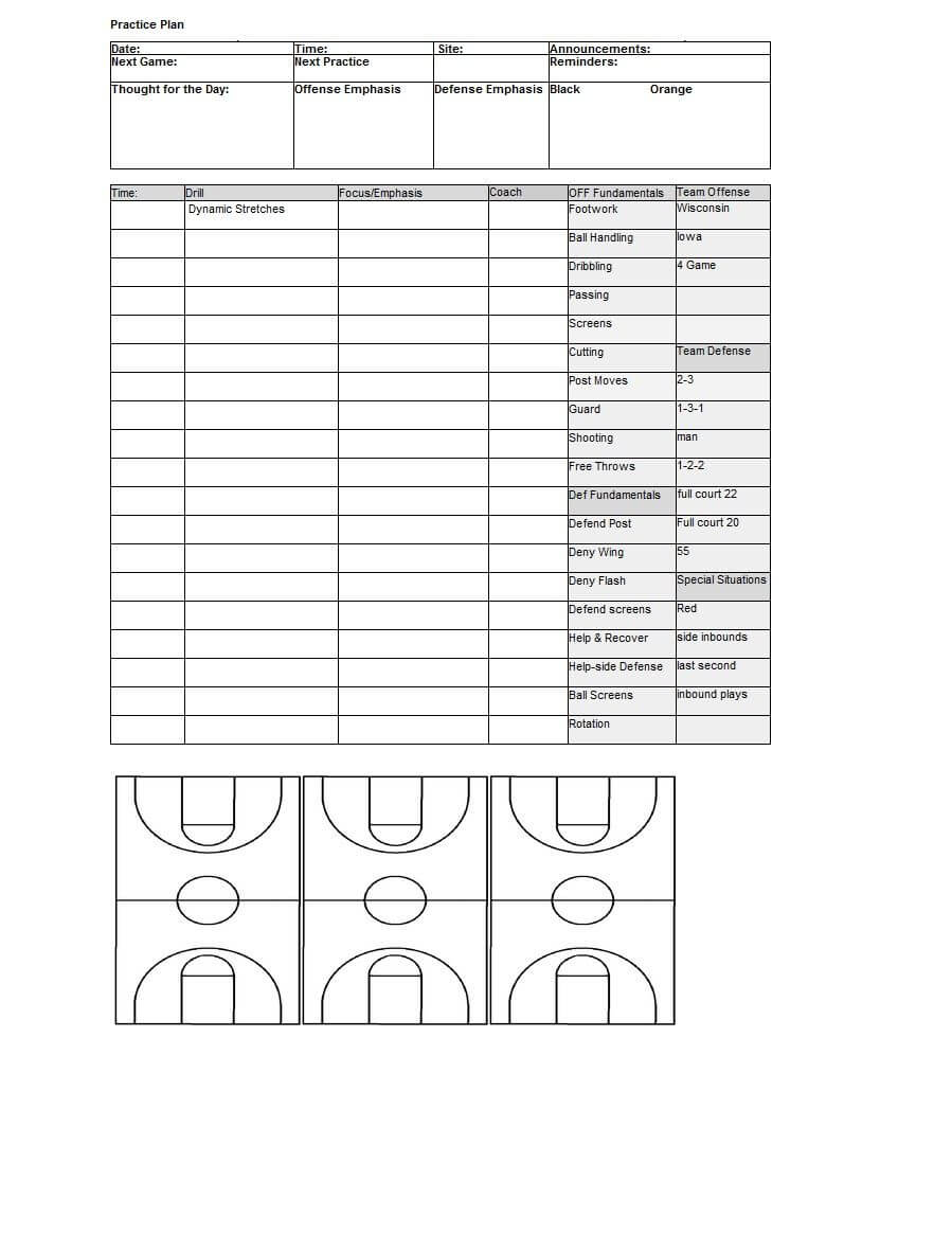 Basketball Practice Plan | Template Sample | Basketball In Blank Hockey Practice Plan Template