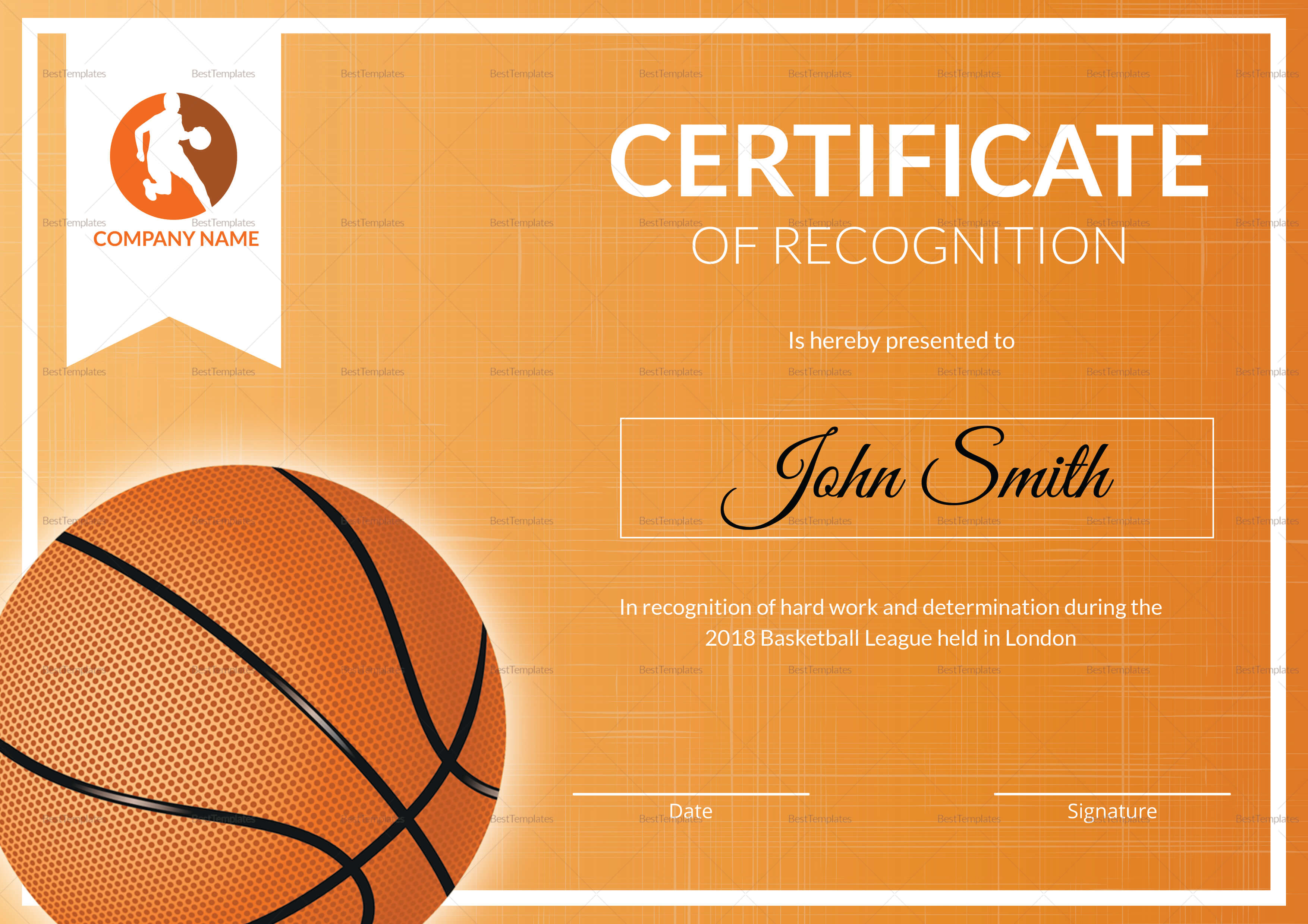Basketball Recognition Certificate Template Intended For Basketball Certificate Template