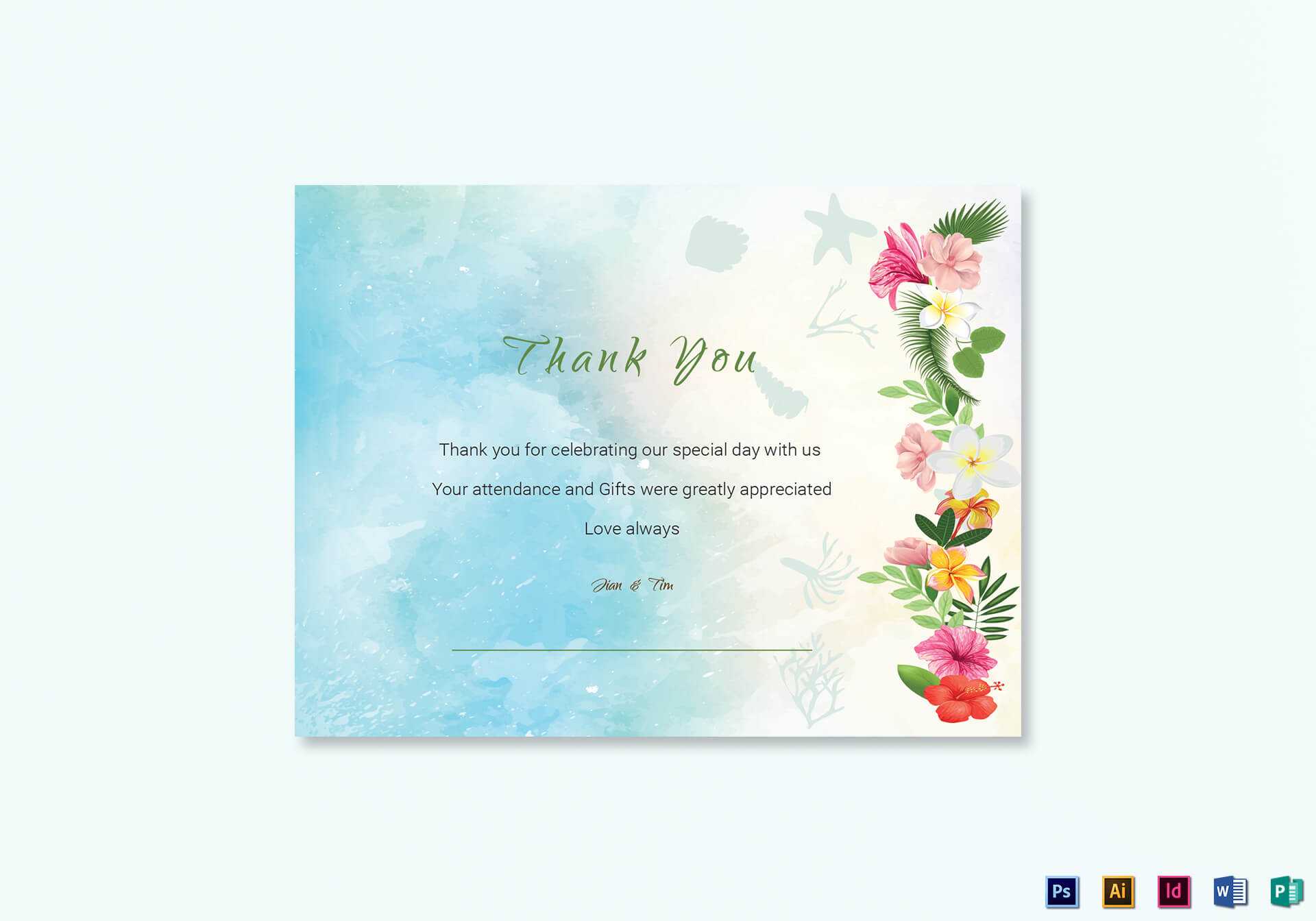 Beach Thank You Card Template Regarding Thank You Card Template Word