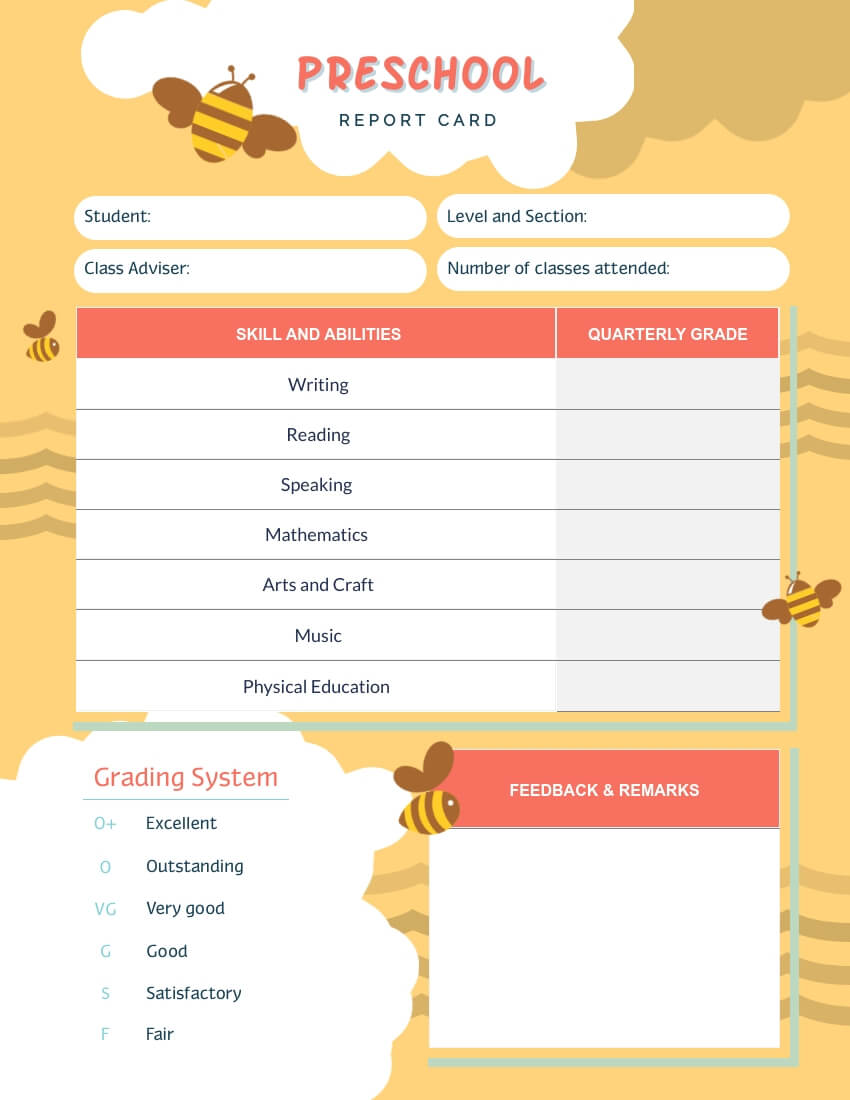 Bee Preschool Report Card Template - Visme For Preschool Progress Report Template
