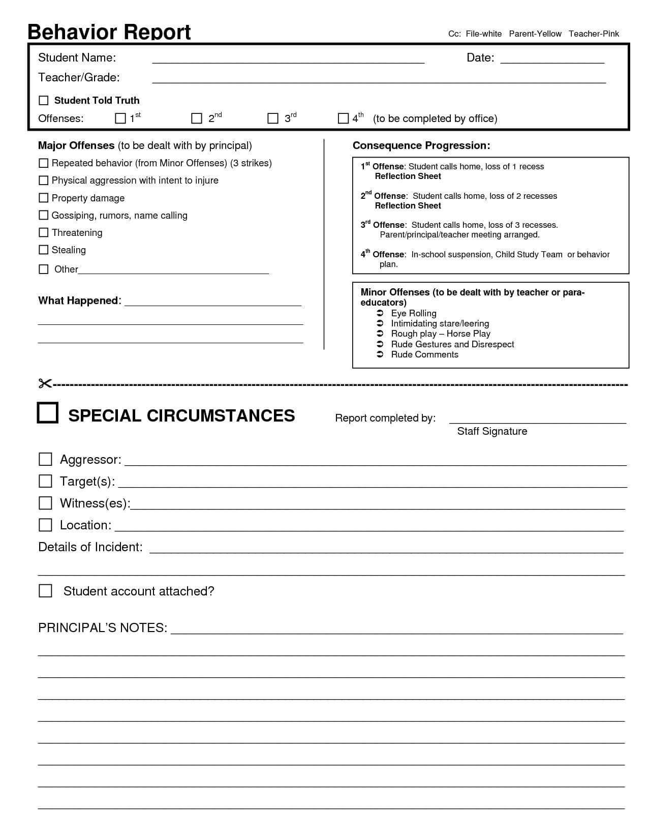 Behavior Report Template | Behavior Report Cc File White Throughout Behaviour Report Template