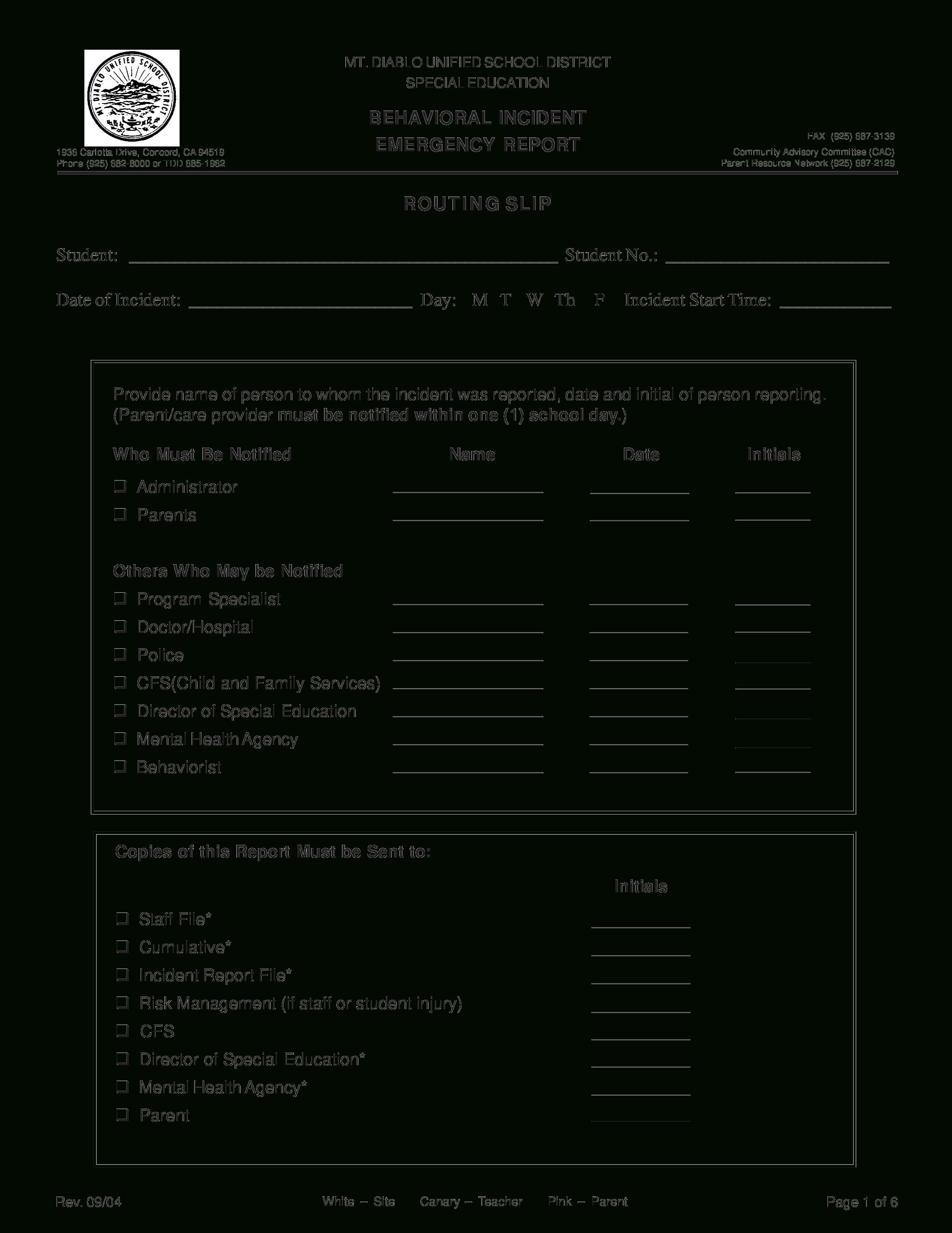 Behavioral Emergency Incident Report Form | Templates At For Patient Report Form Template Download