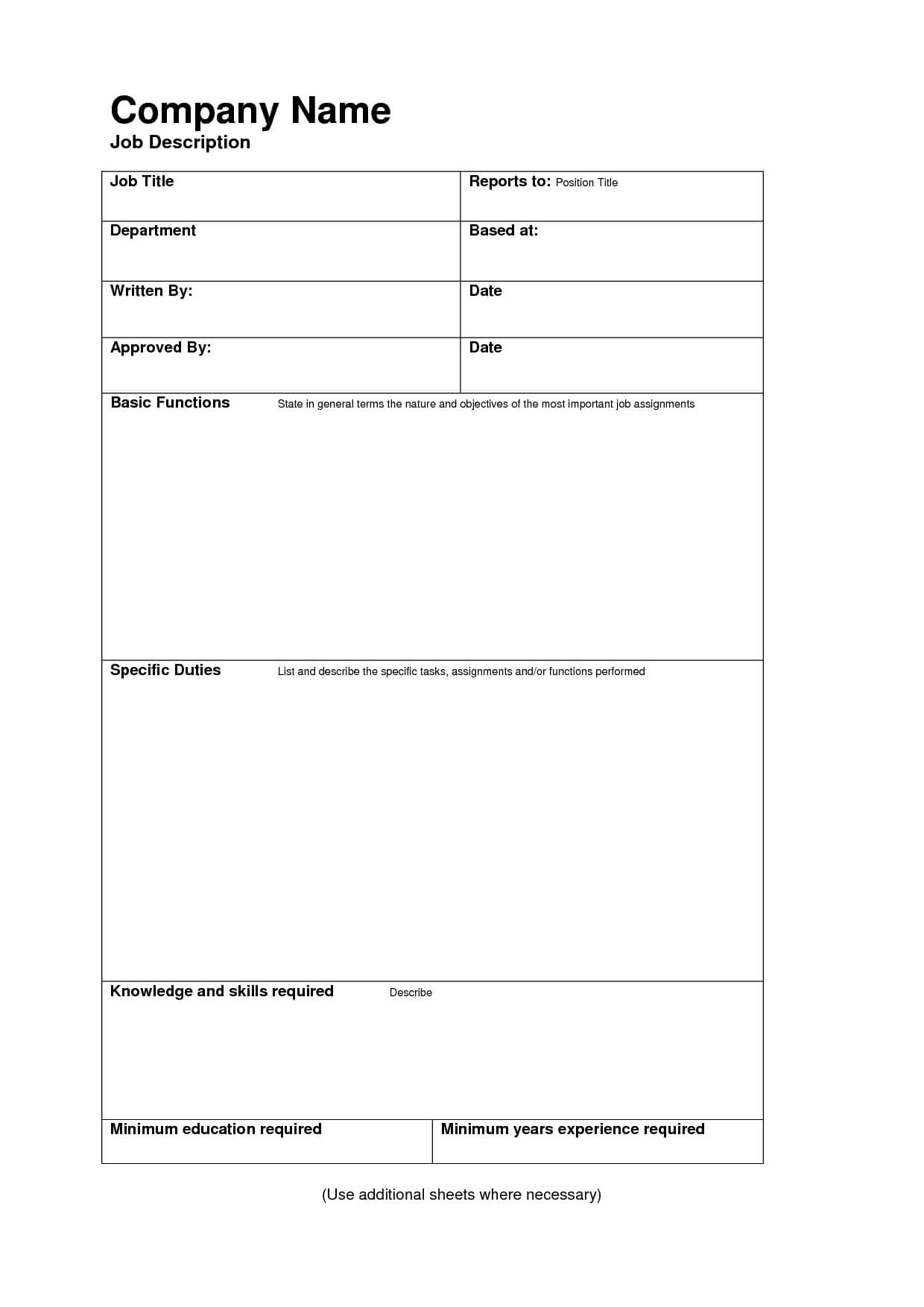 Best Photos Of Basic Job Description Template – Job With Job Descriptions Template Word