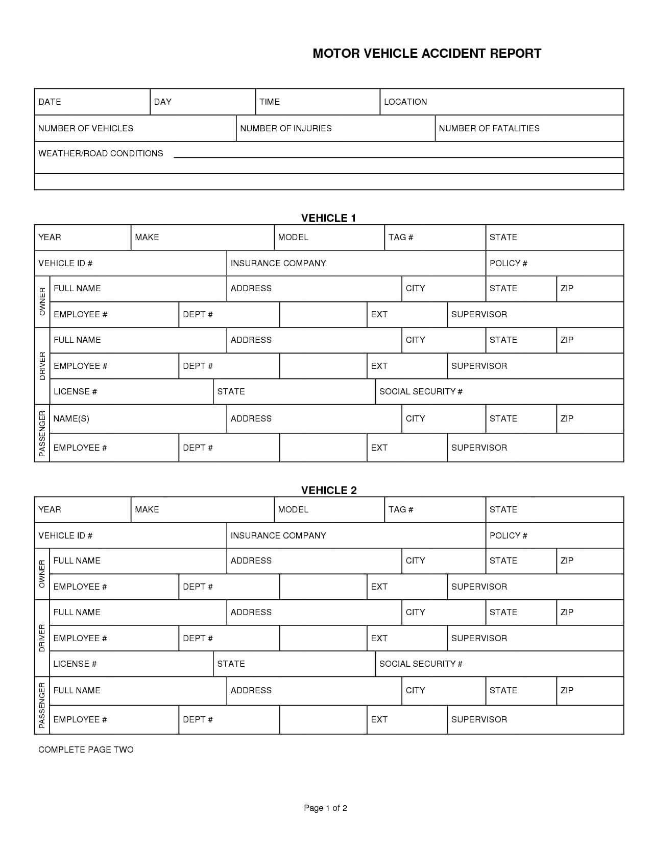 Best Photos Of Car Accident Report Form – Car Accident For Motor Vehicle Accident Report Form Template