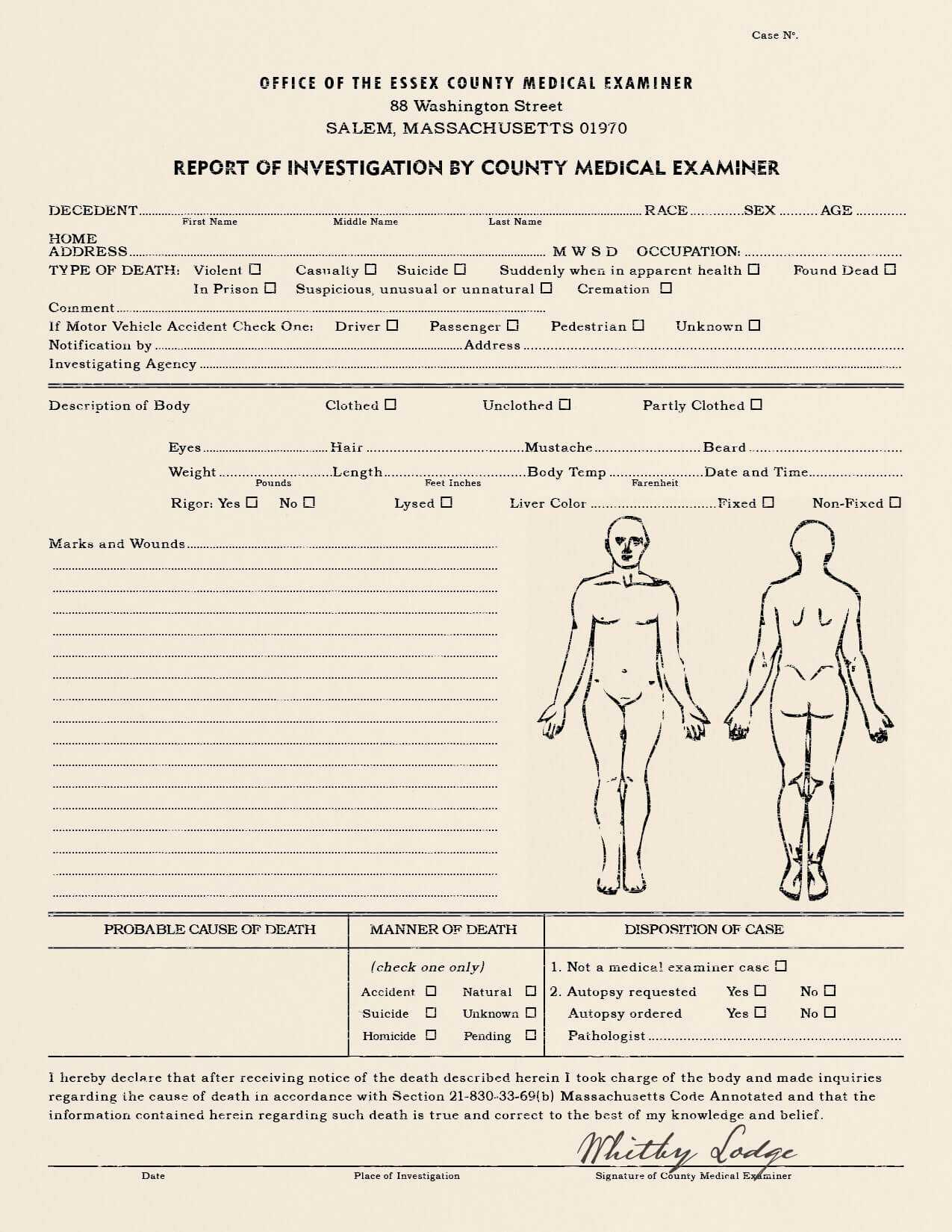 Best Photos Of Coroner's Report Template – Blank Autopsy For Coroner's Report Template