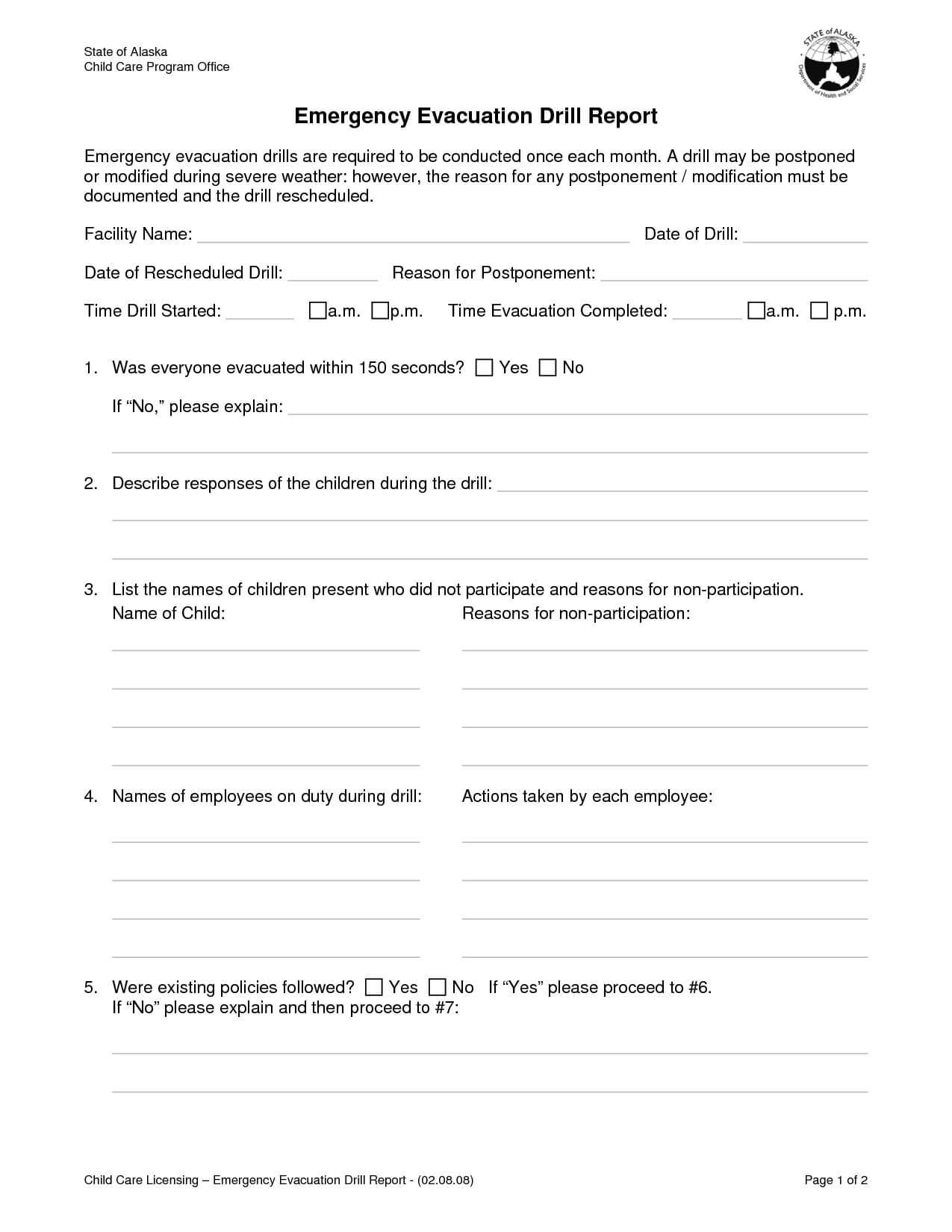 Best Photos Of Emergency Evacuation Drill Report Sample With Regard To Fire Evacuation Drill Report Template