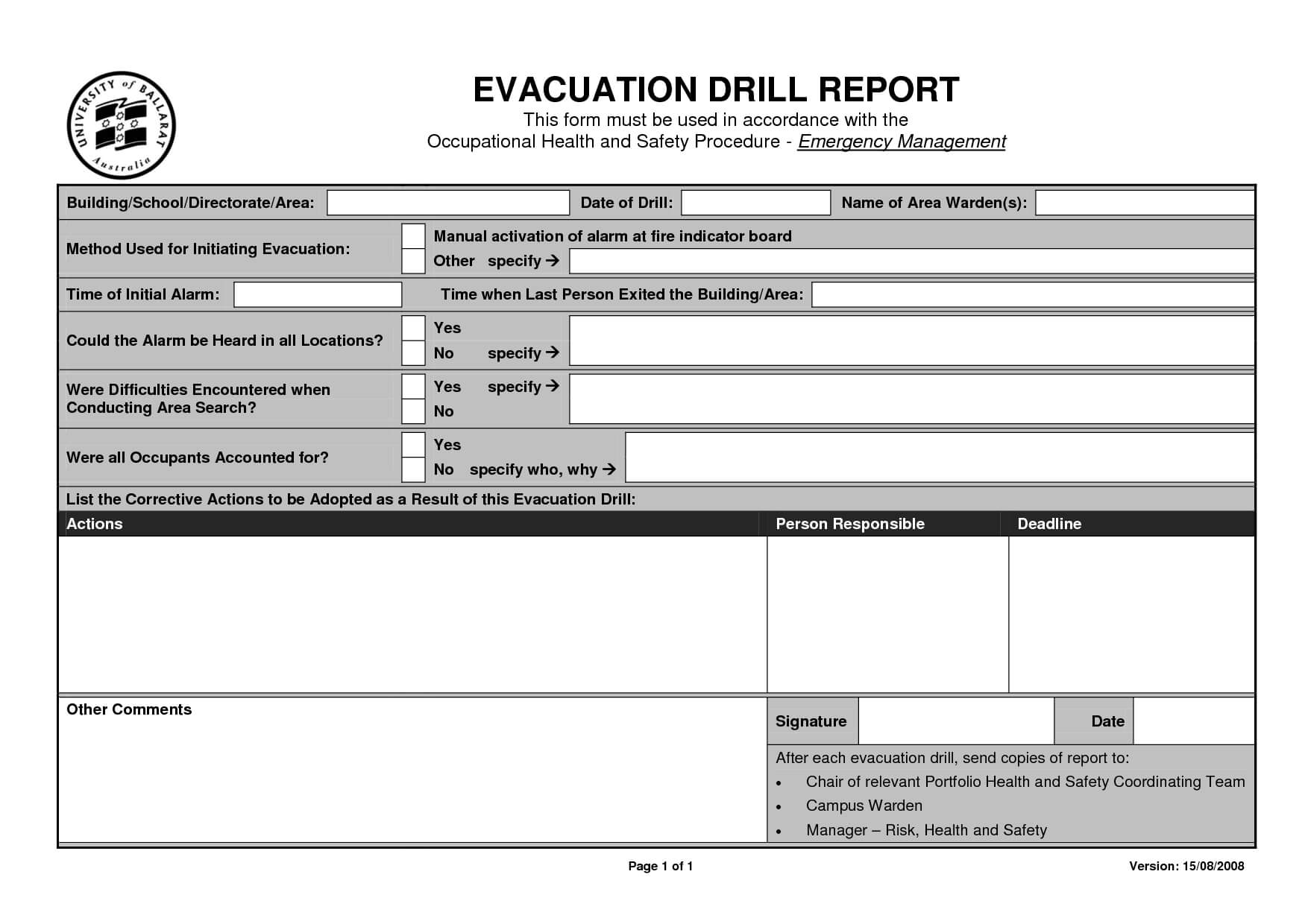 Best Photos Of Evacuation Report Form – Fire Evacuation With Fire Evacuation Drill Report Template